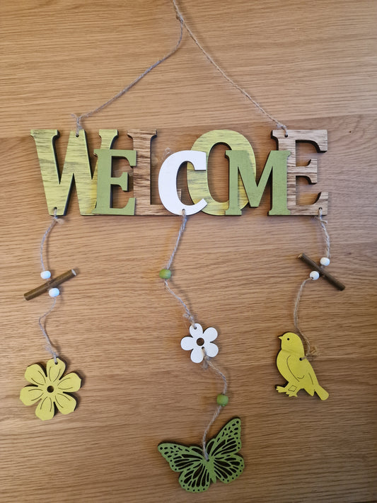 Spring "Welcome" Mobile Sign in green. Pretty!