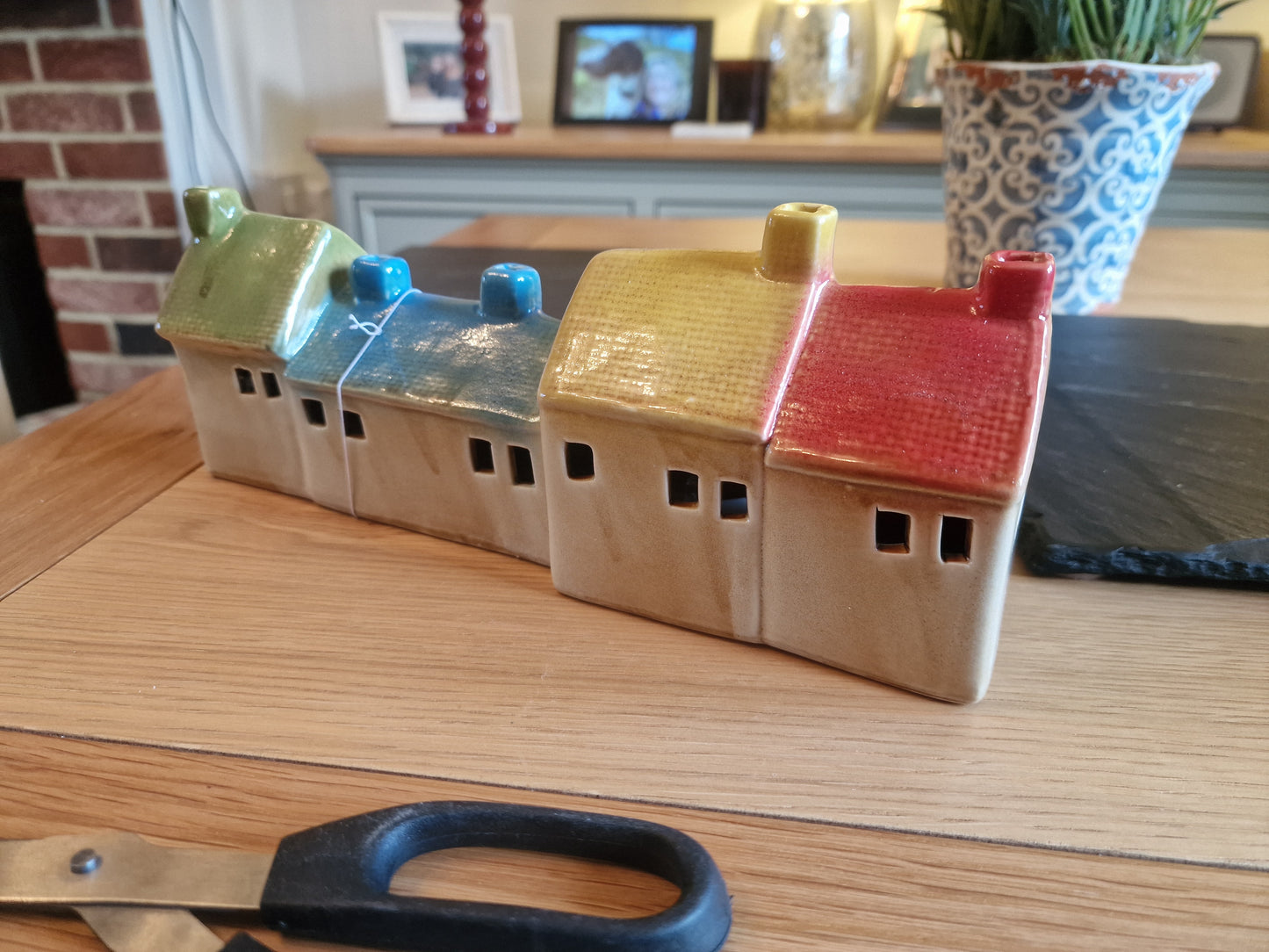 Row of Four Ceramic LED cottages - Quirky and collectable H10.2 cm