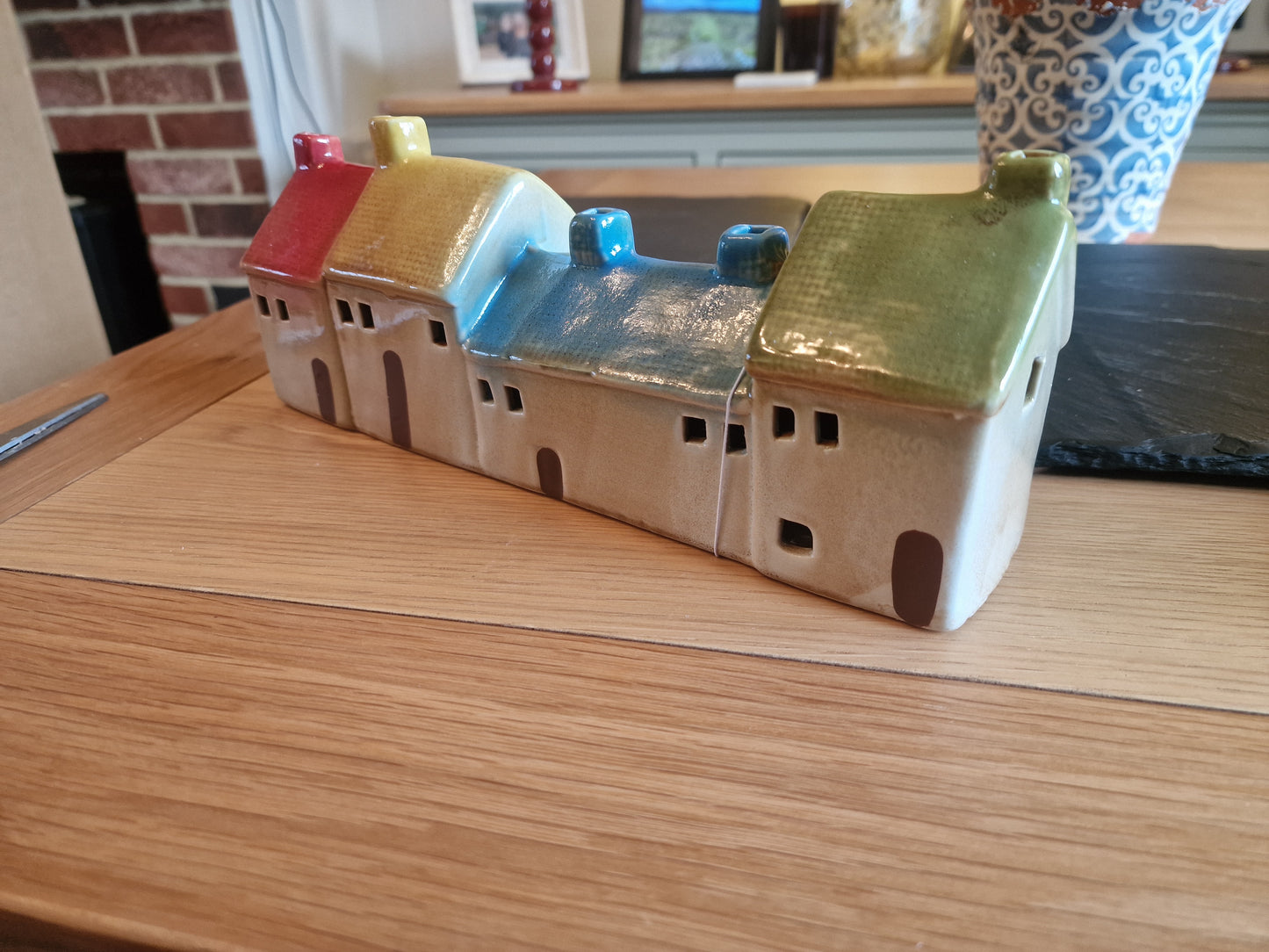 Row of Four Ceramic LED cottages - Quirky and collectable H10.2 cm