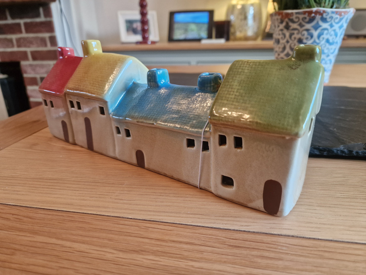 Row of Four Ceramic LED cottages - Quirky and collectable H10.2 cm