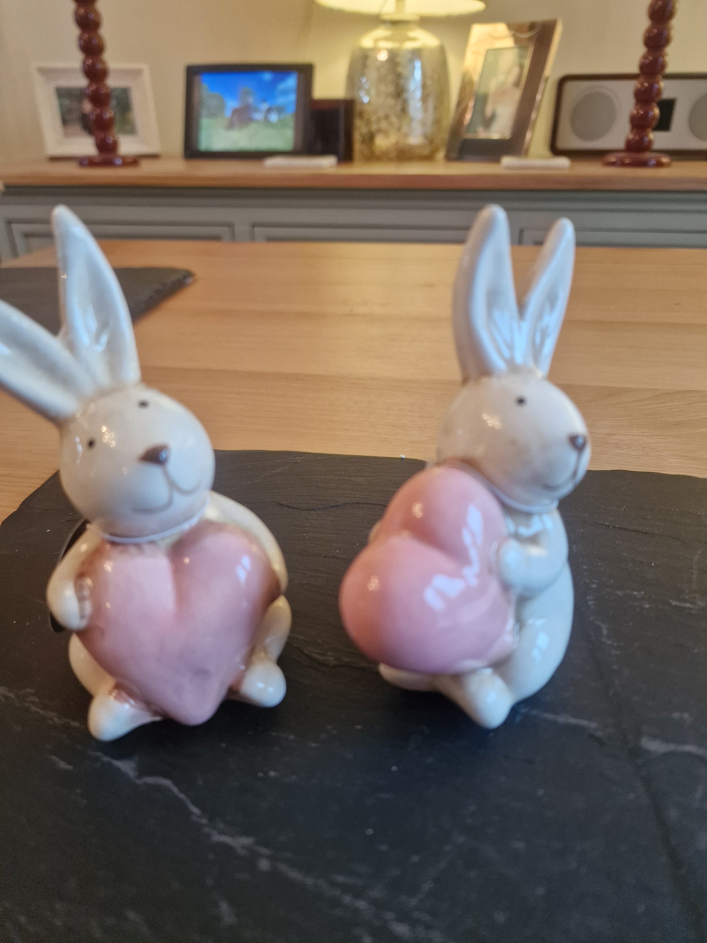 Two Assorted Rabbits with Hearts, 10cm -Cute! & Good quality.