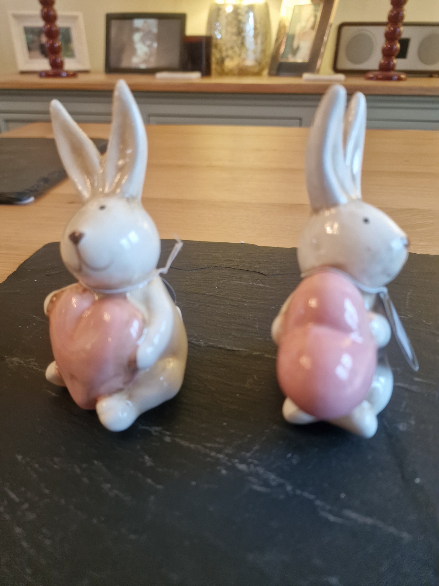 Two Assorted Rabbits with Hearts, 10cm -Cute! & Good quality.