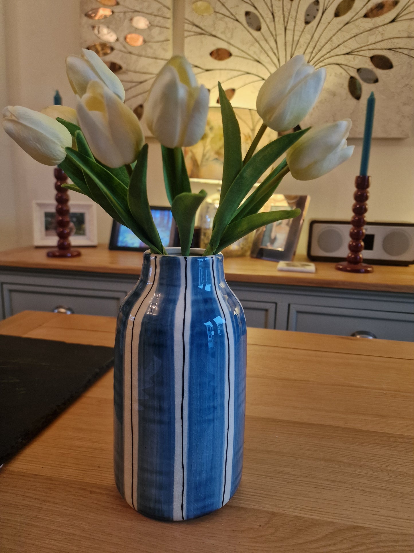 Coastal Blue Striped Vase, 20.5cm