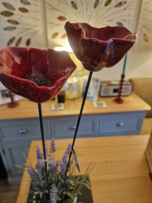 Two- 3A Large Garden Poppy Stakes, 57cm