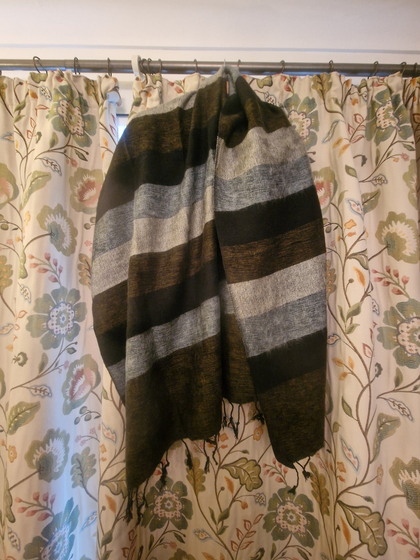 Stripie Nepali Shawls - Charcoal -Ethically produced in Nepal
