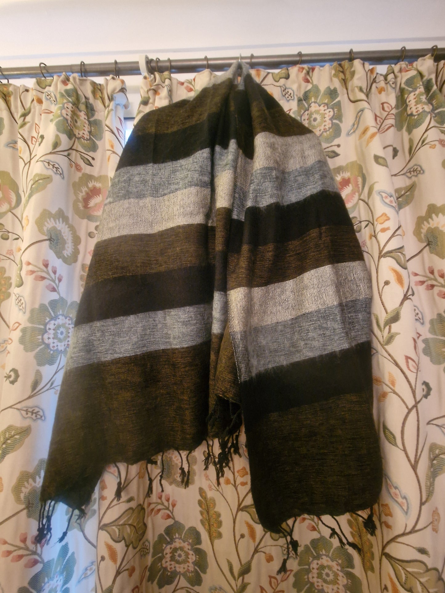 Stripie Nepali Shawls - Charcoal -Ethically produced in Nepal