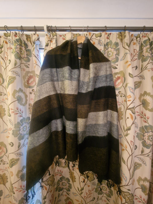Stripie Nepali Shawls - Charcoal -Ethically produced in Nepal