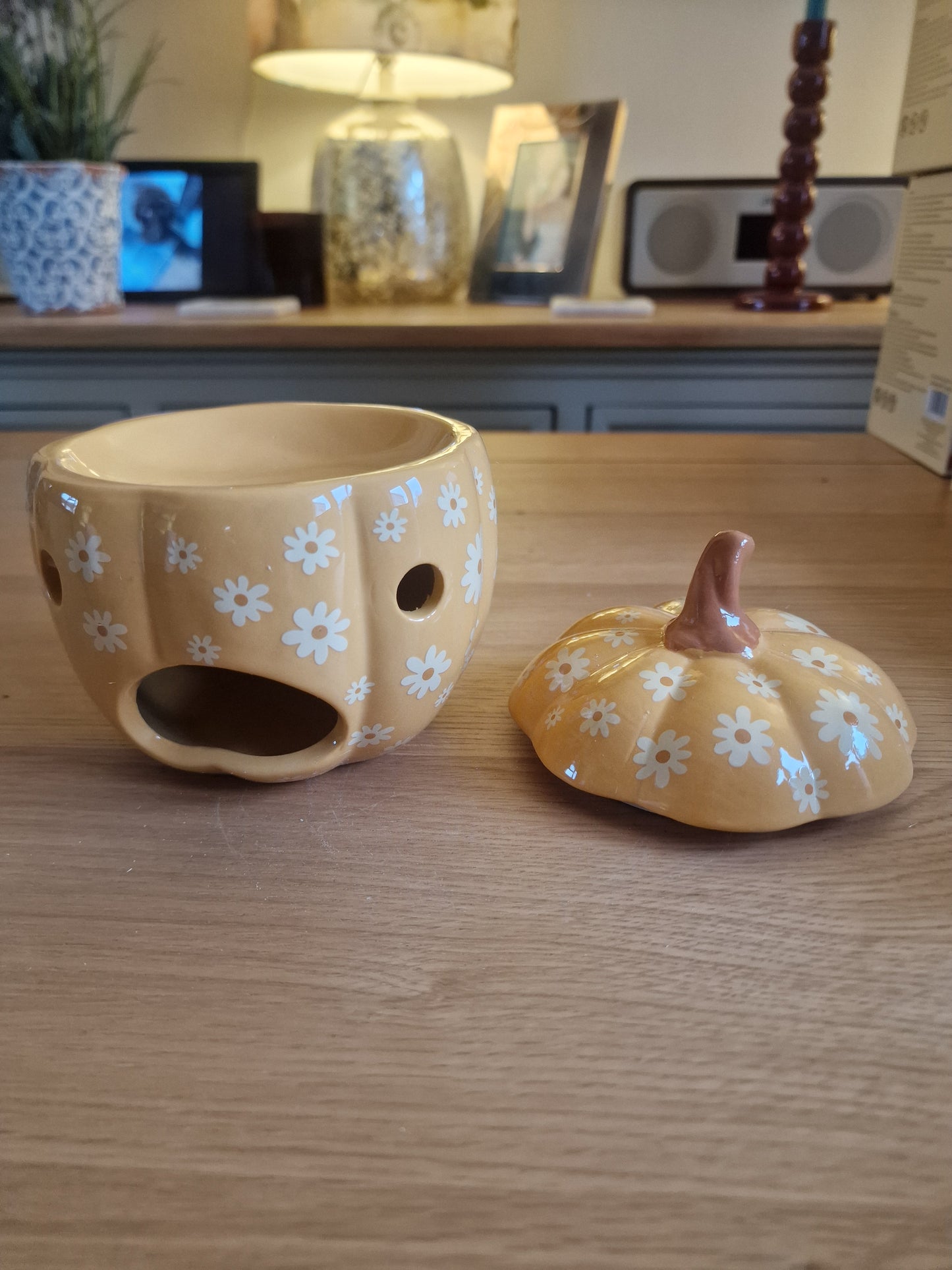 Groovy Floral Pumpkin Ceramic Oil Burner, 14cm