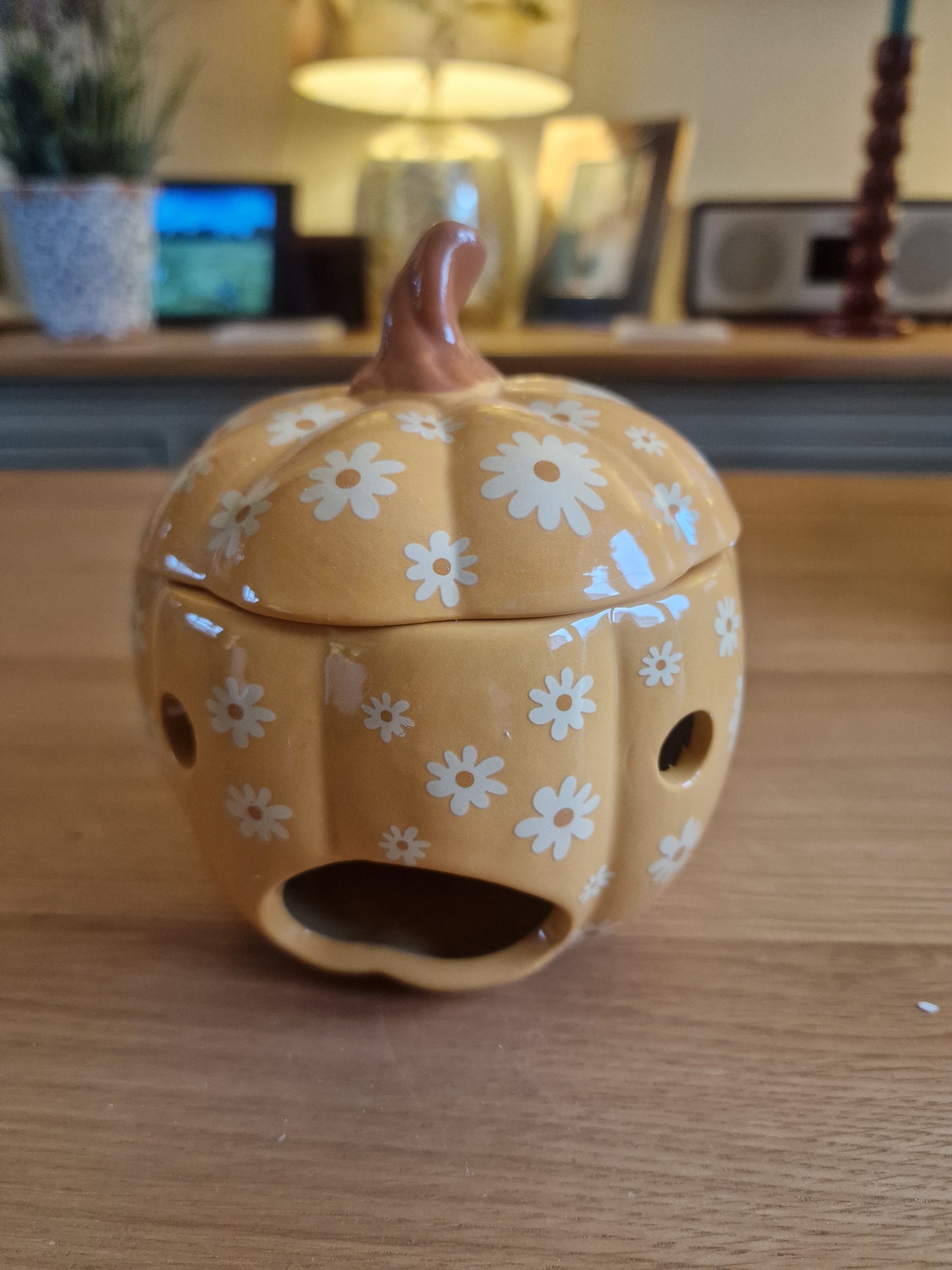 Groovy Floral Pumpkin Ceramic Oil Burner, 14cm