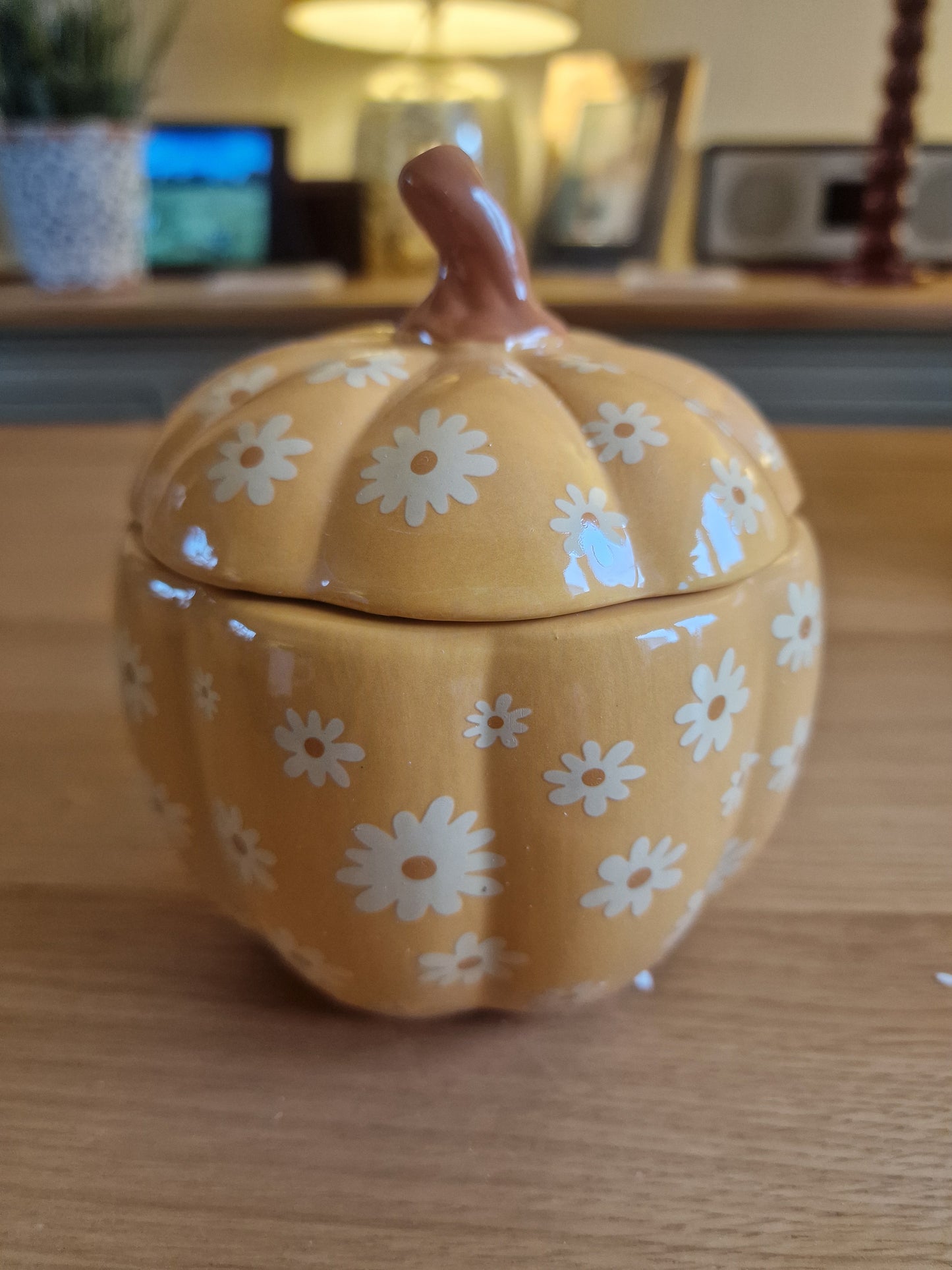Groovy Floral Pumpkin Ceramic Oil Burner, 14cm