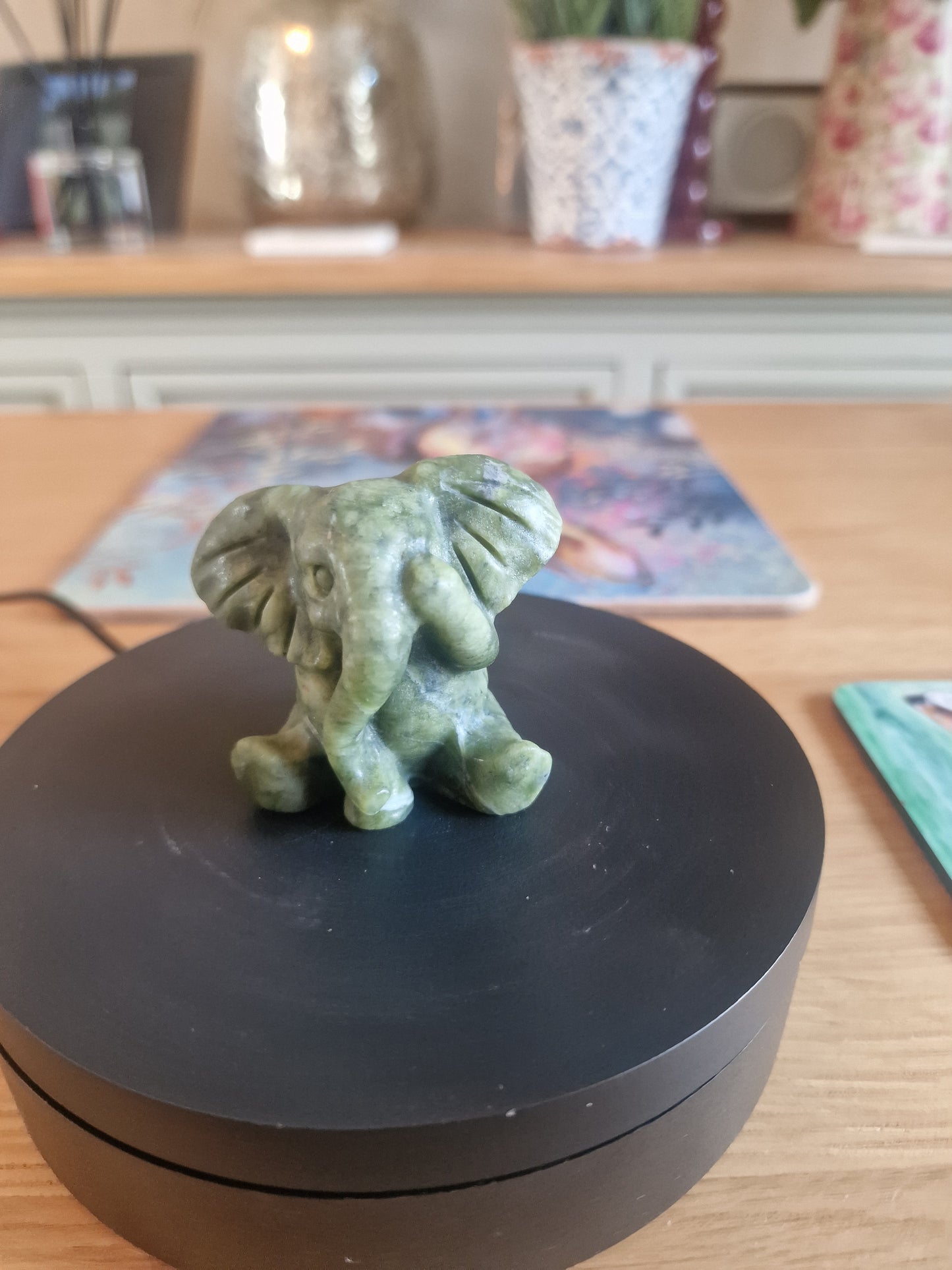 Green Jade Elephant Crystal Figurine