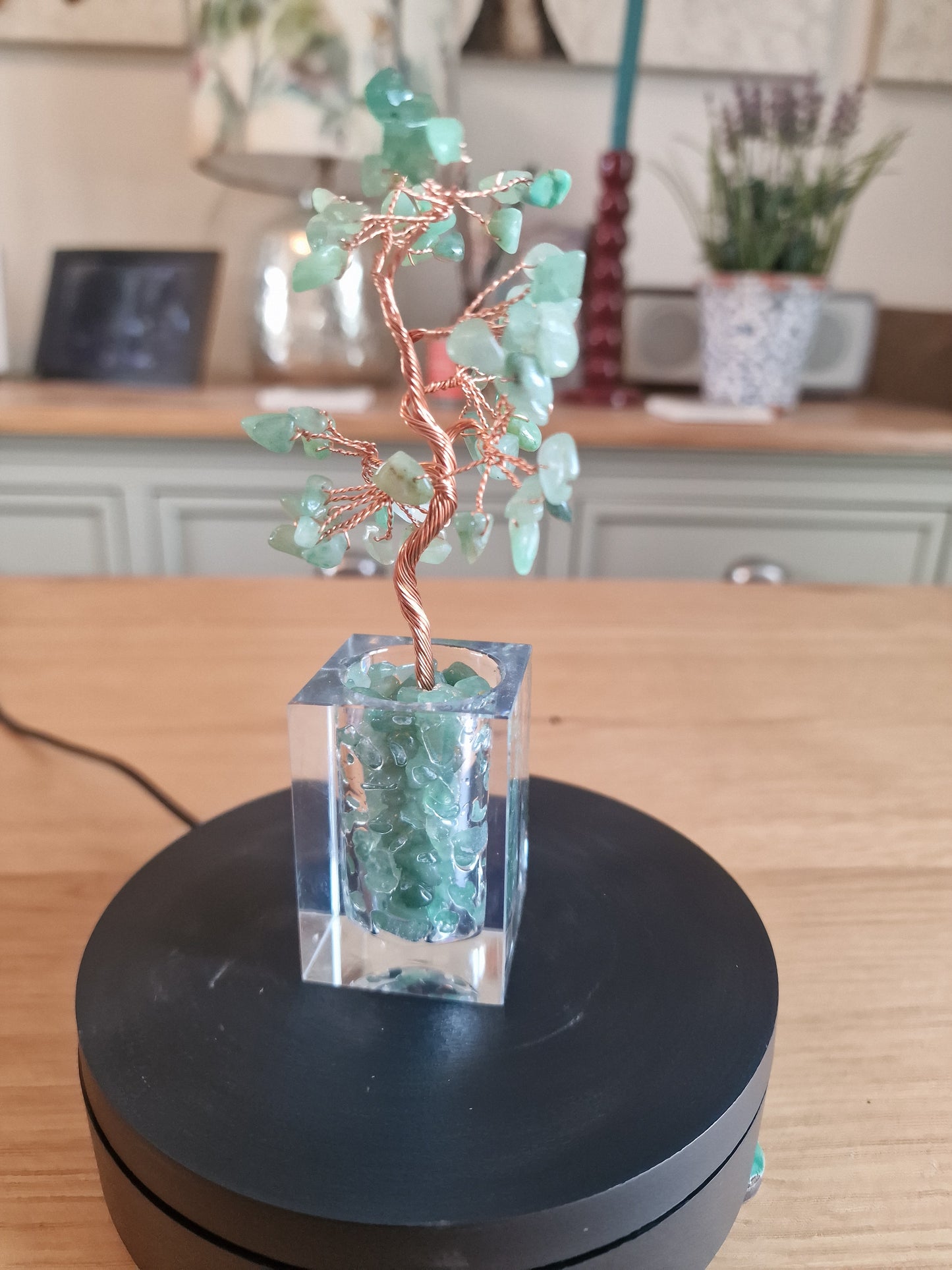 Crystal Mini Tree with Clear Vase H18cm: Green Aventurine