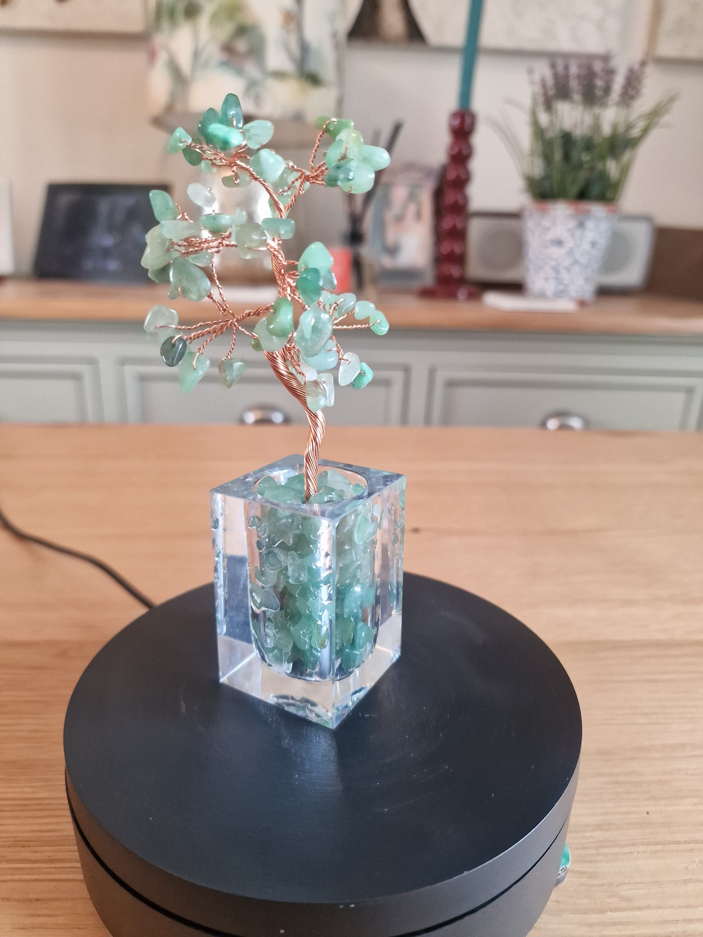 Crystal Mini Tree with Clear Vase H18cm: Green Aventurine
