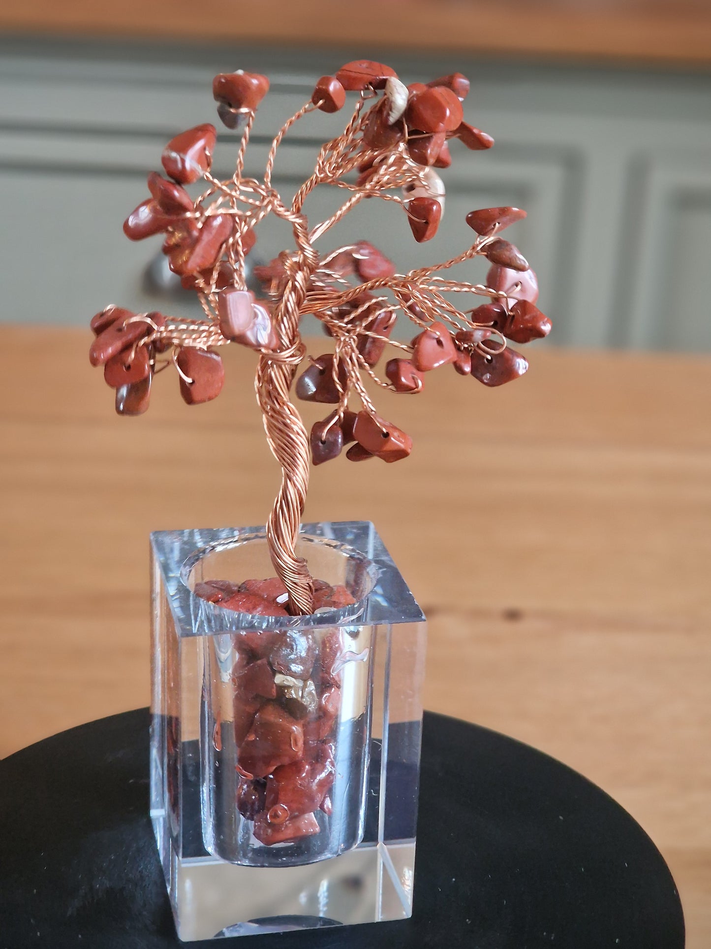 Crystal Mini Tree with Clear Vase H18cm: Red Jasper
