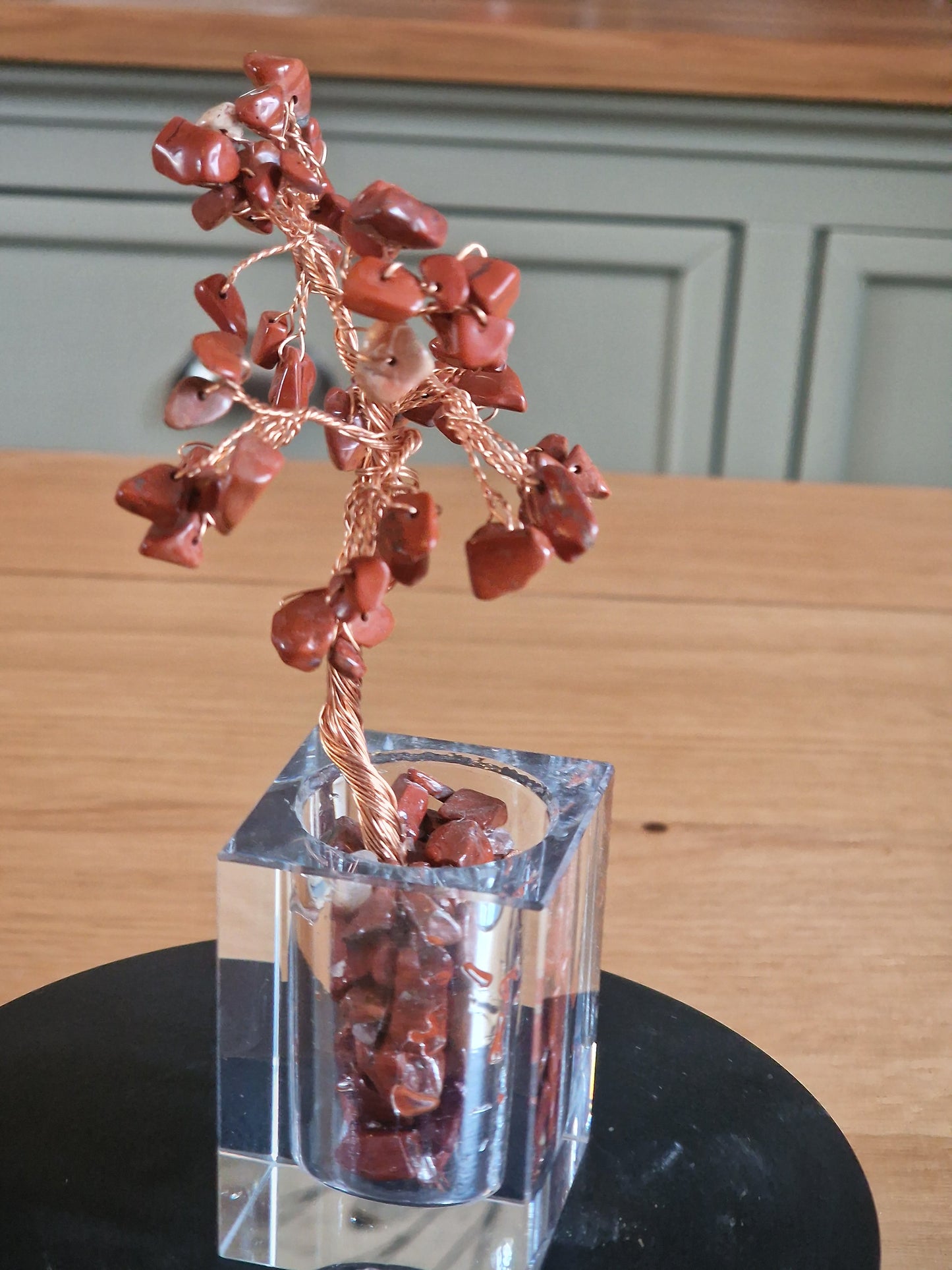 Crystal Mini Tree with Clear Vase H18cm: Red Jasper