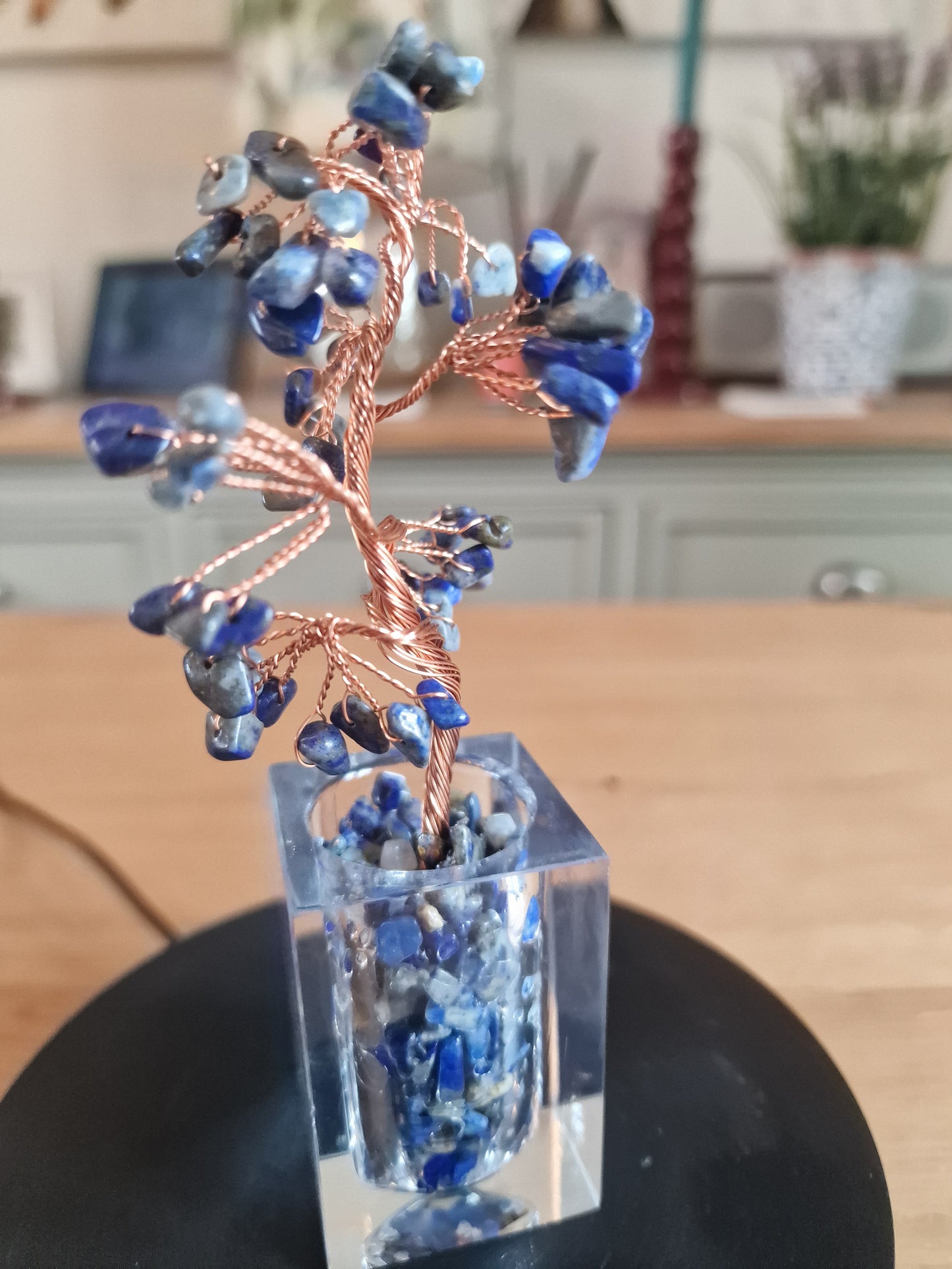 Crystal Mini Tree with Clear Vase H18cm: Lapis Lazuli