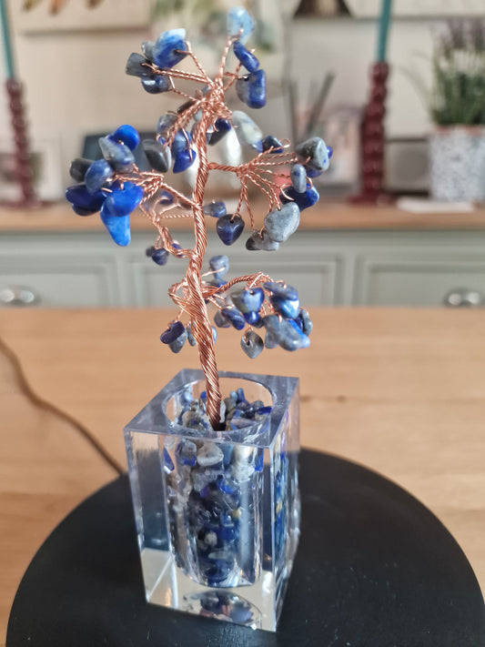 Crystal Mini Tree with Clear Vase H18cm: Lapis Lazuli