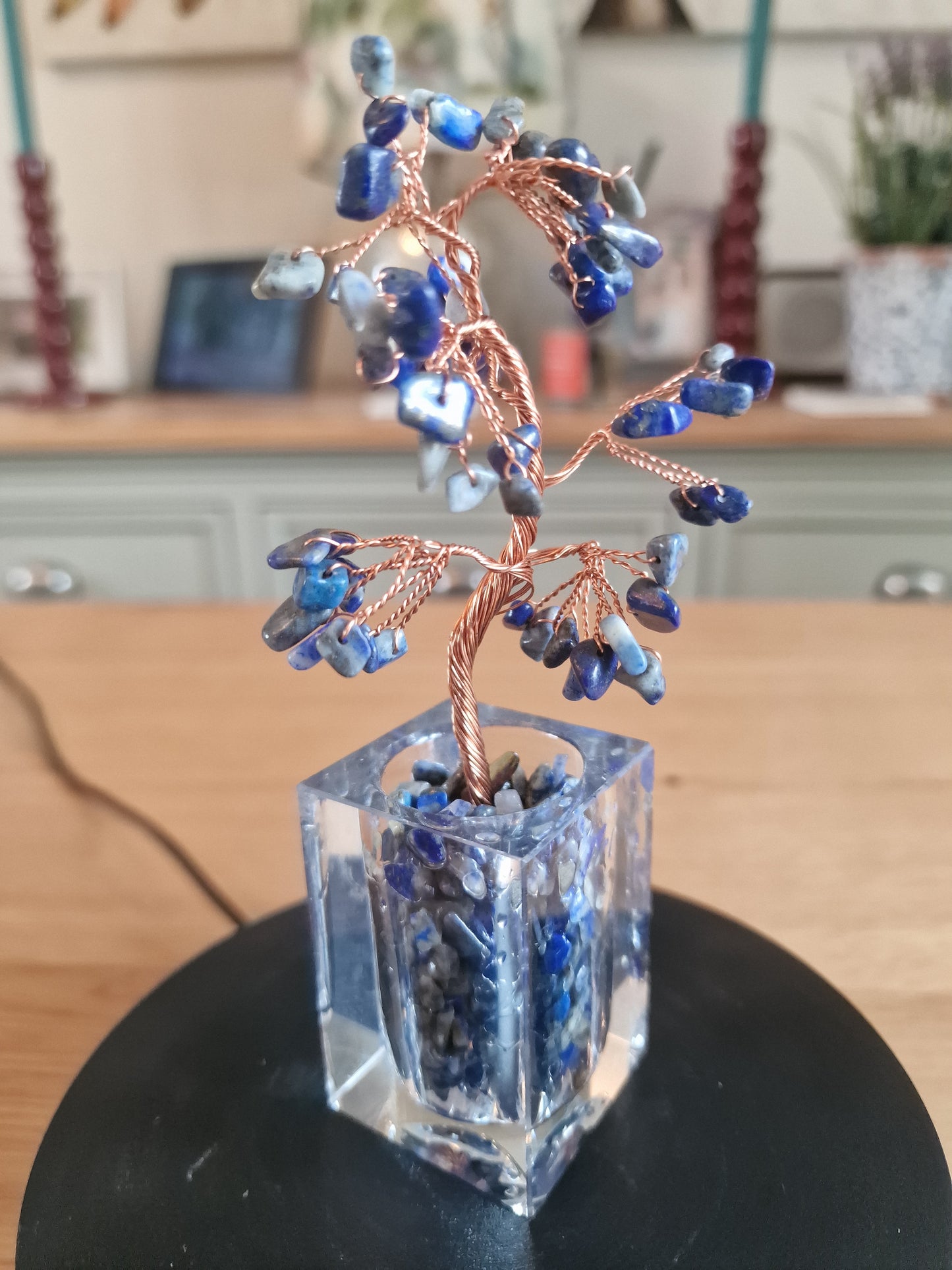 Crystal Mini Tree with Clear Vase H18cm: Lapis Lazuli