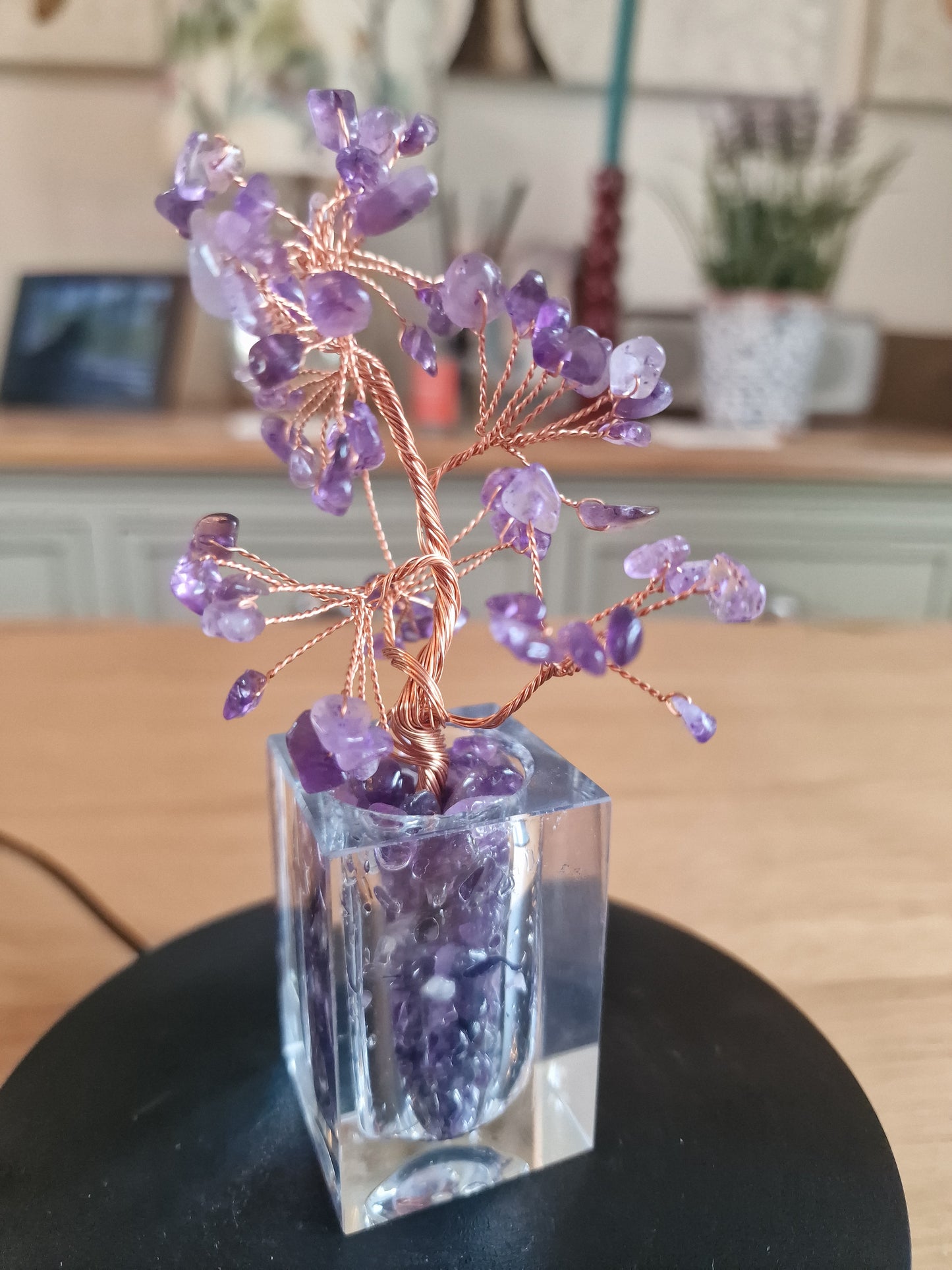 Crystal Mini Tree with Clear Vase H18cm: Amethyst