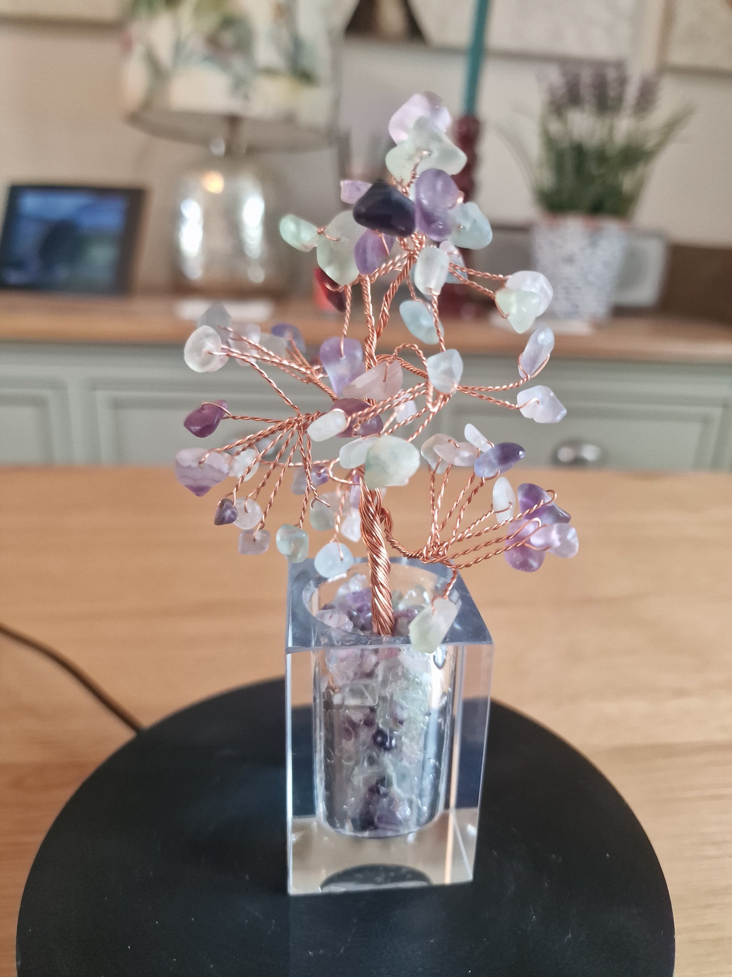 Crystal Mini Tree with Clear Vase H18cm: Colourful Fluorite