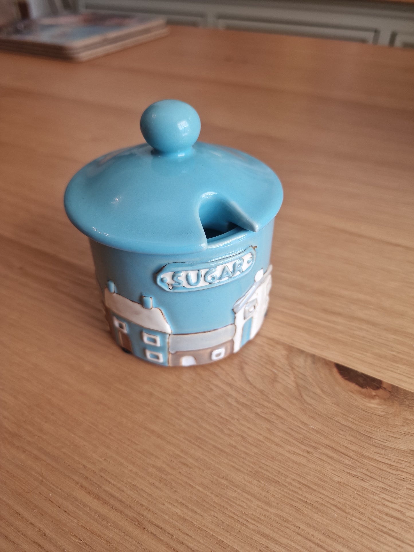 Ceramic Sugar Pot & Lid | Teal Village Design H4"