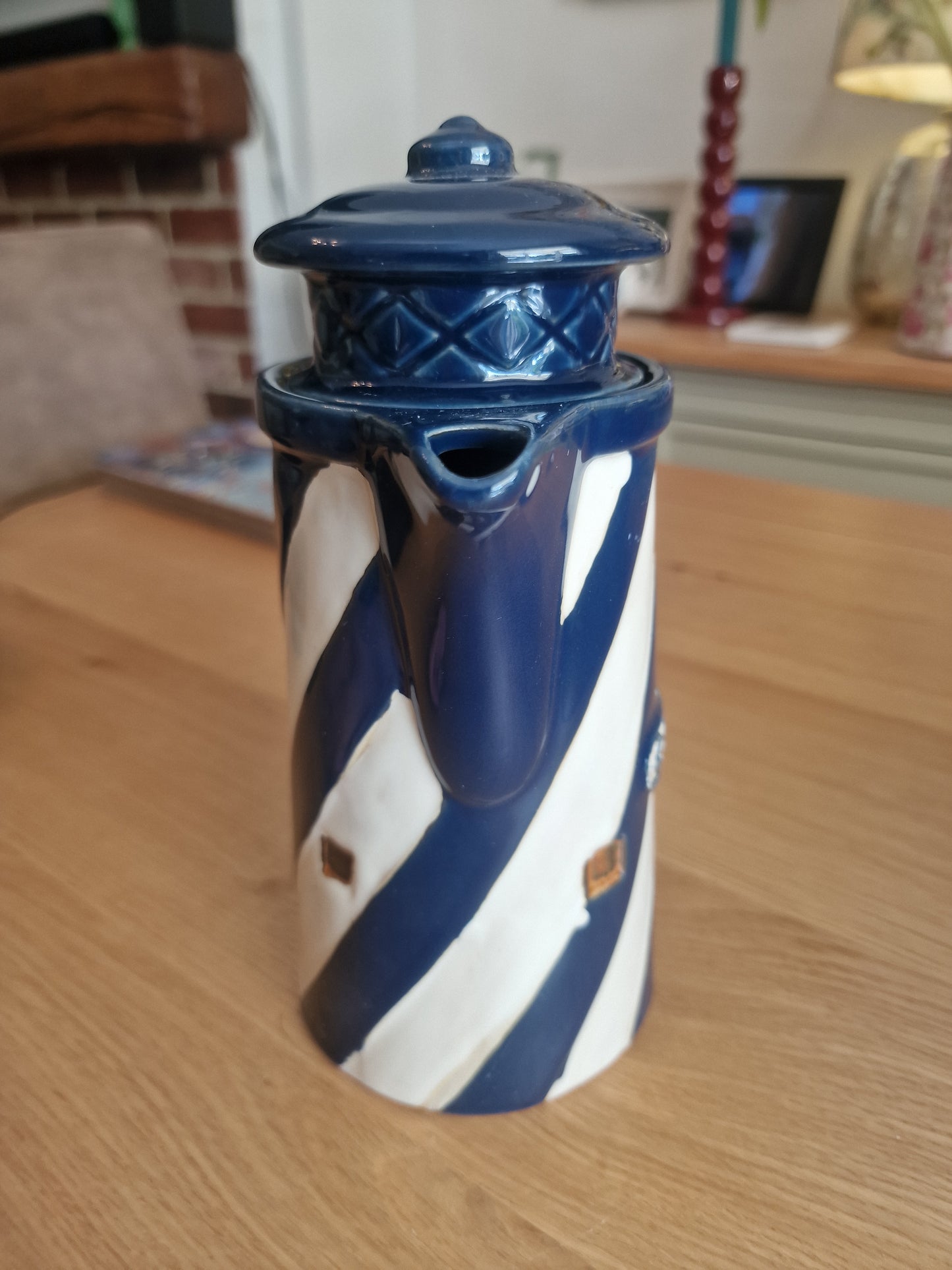 Coastal Novelty Coffee Pot | Navy Blue & White Stripe H9"