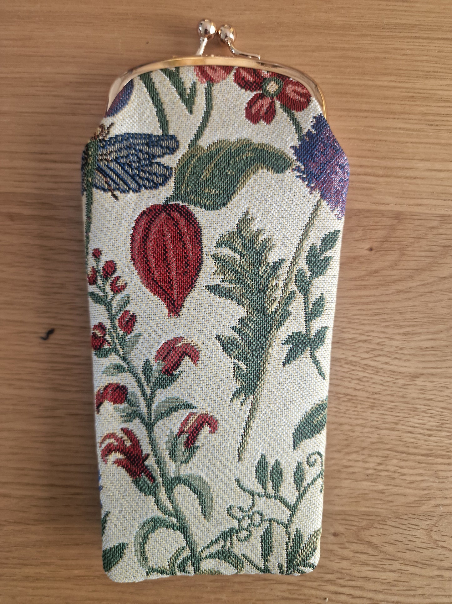 Morning Garden Design - Glasses purse in floral tapestry fabric with wildflowers butterfly and ladybird motifs and a metal clasp for Fashion and New In