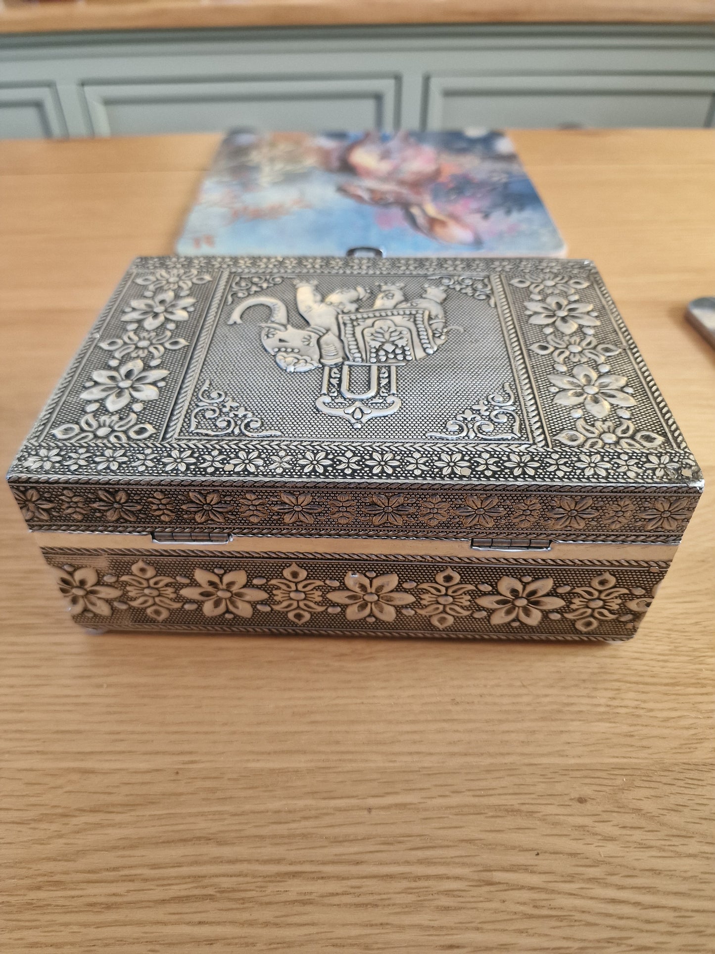 Elephant Design Jewellery Box in Silver with Mirror