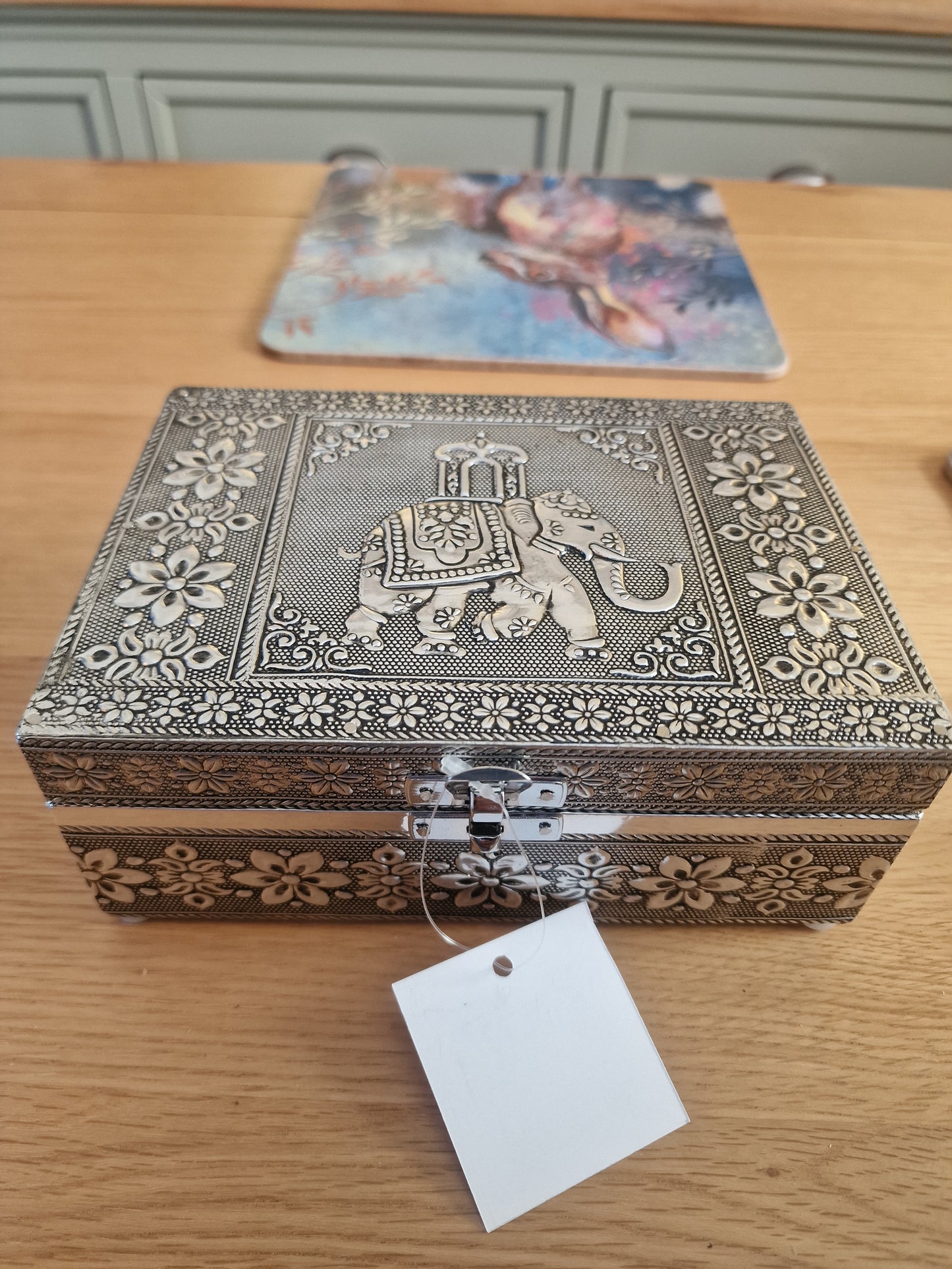 Elephant Design Jewellery Box in Silver with Mirror