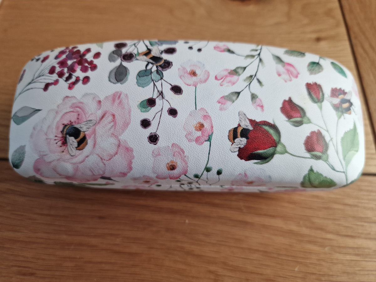 Meadow Flowers Sunglasses Case. 16cm - Choose your style with hard shell and soft watercolour flowers and bees