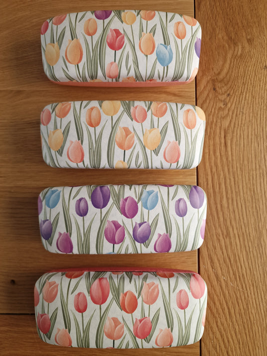 Tulip Design Sunglasses Case. 16cm - Choose your colour, hard shell with soft watercolour tulip designs