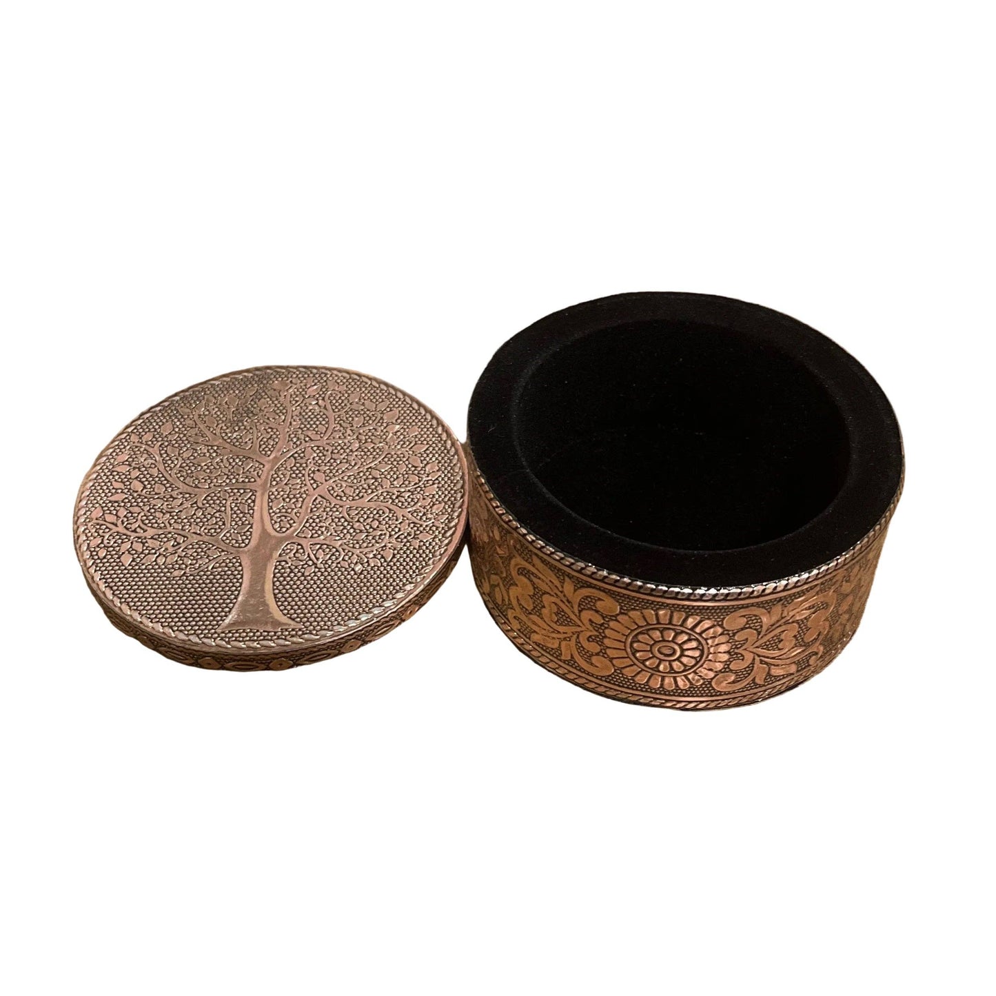 Tree of Life Copper Trinket Box | Embossed Metal Jewellery Box D4"