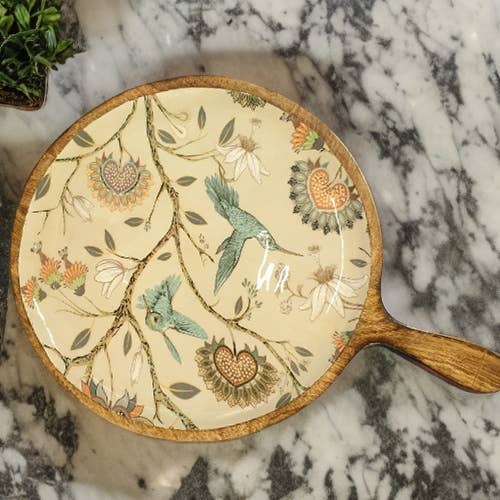 Handmade Charcuterie Board Paddle Tray  with dip bowl - Hummingbird