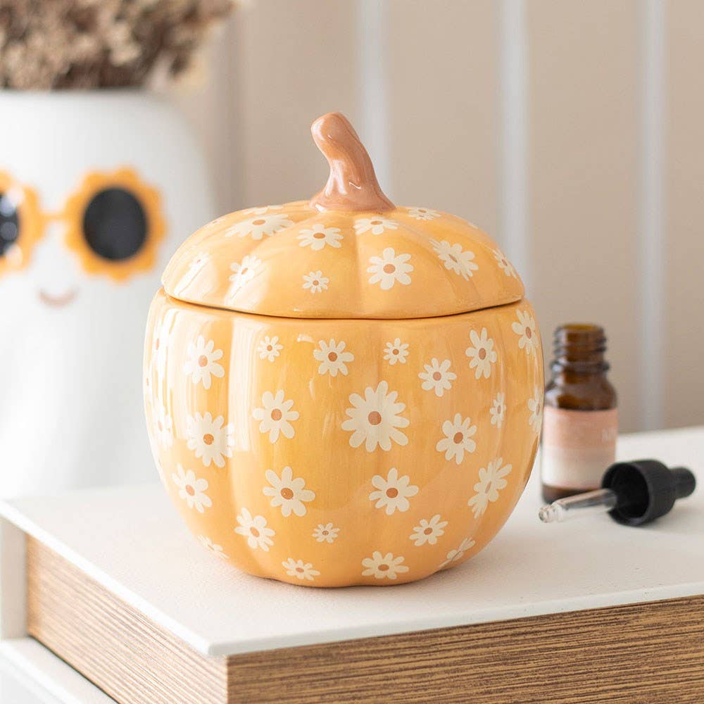 Groovy Floral Pumpkin Ceramic Oil Burner, 14cm
