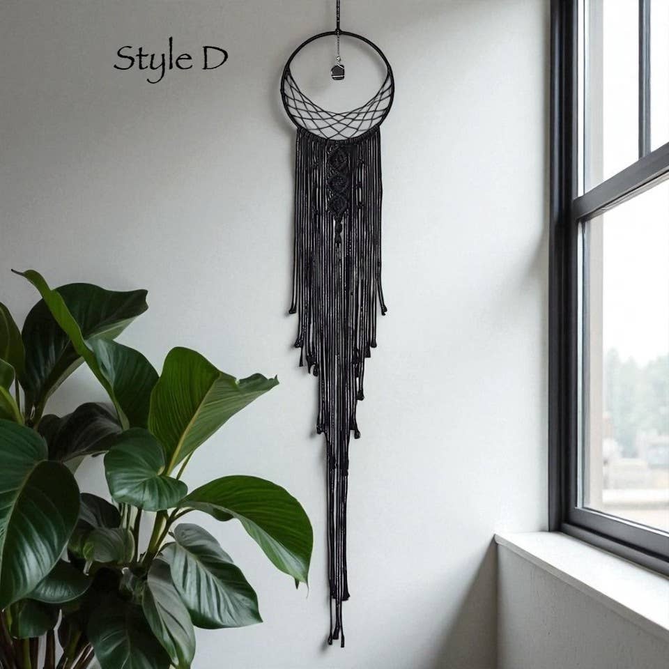 Black Moon & Sun Macramé Dreamcatcher | Gothic Wall Hanging