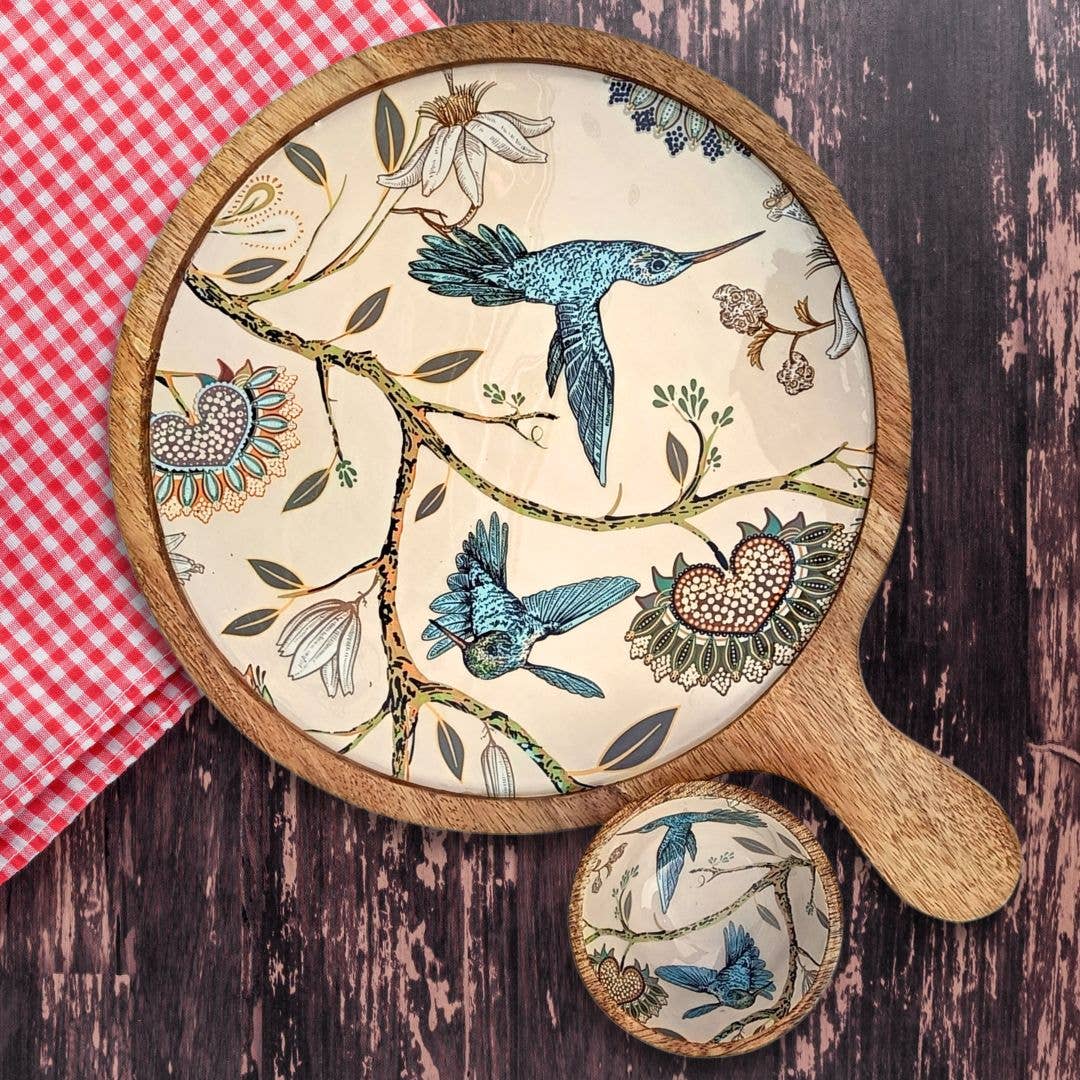 Handmade Charcuterie Board Paddle Tray  with dip bowl - Hummingbird