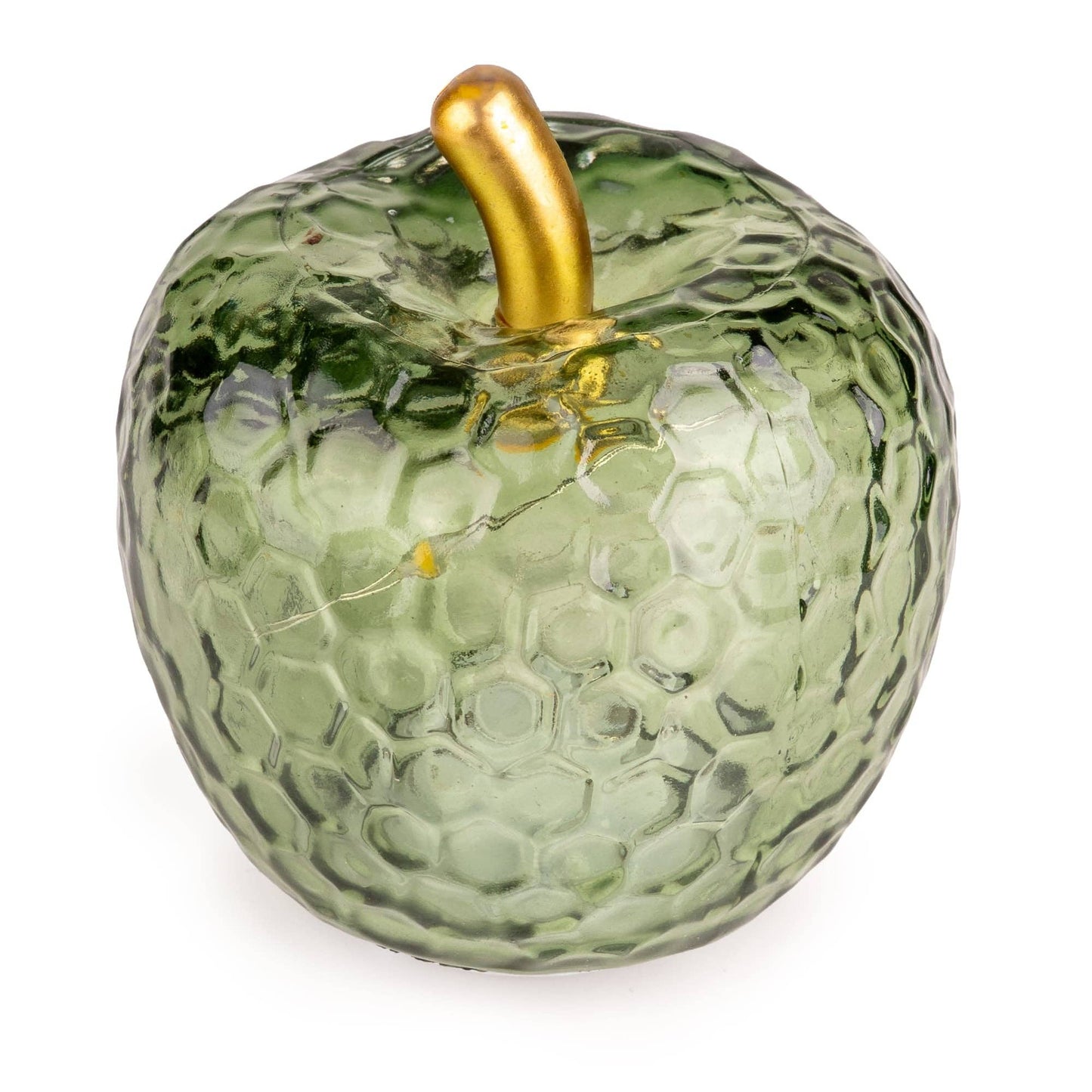 Small Green Glass Apple LED Light with Gold Stem