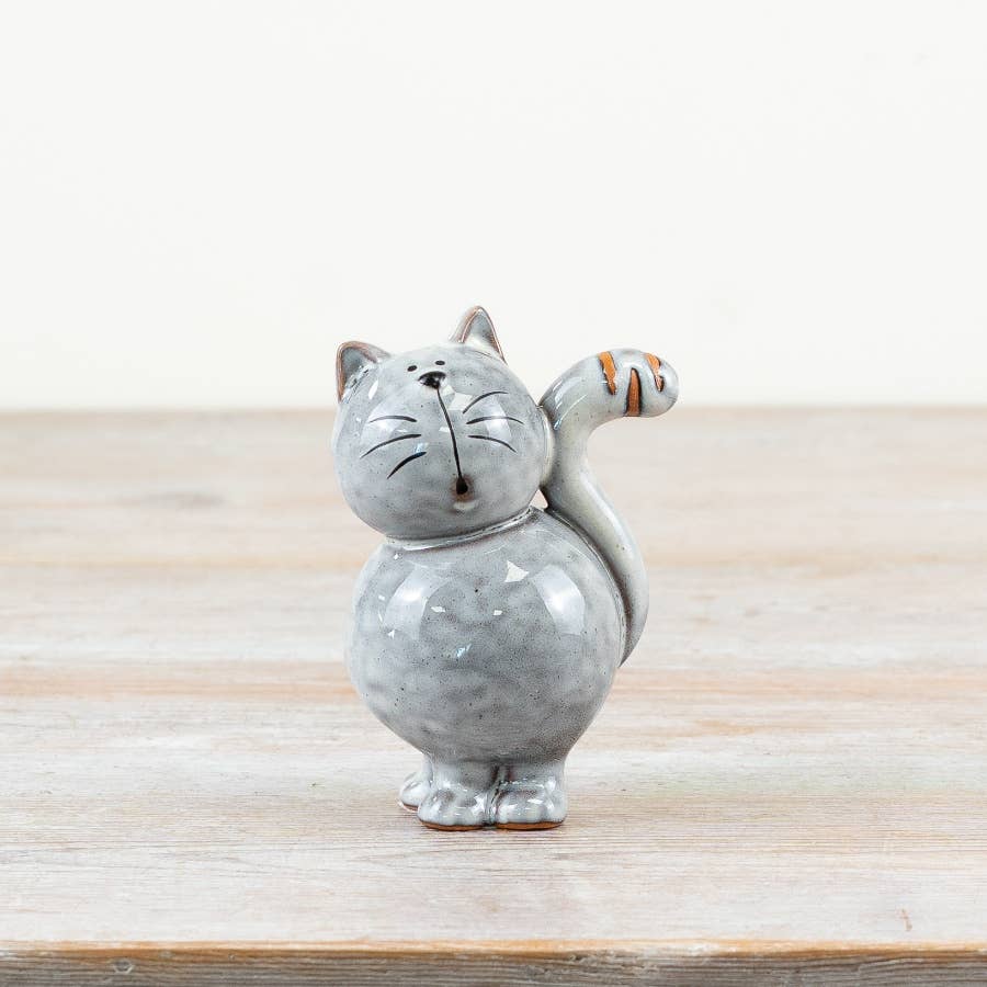 Glazed Grey Cat Ornament, 10.2cm