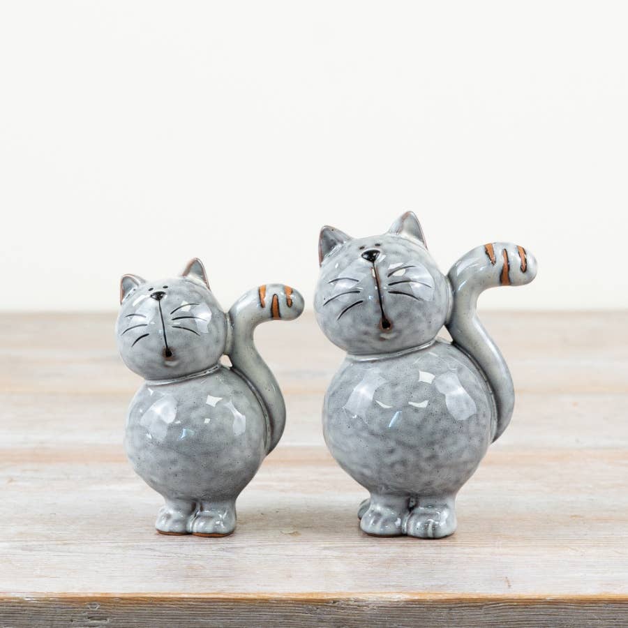 Glazed Grey Cat Ornament, 10.2cm