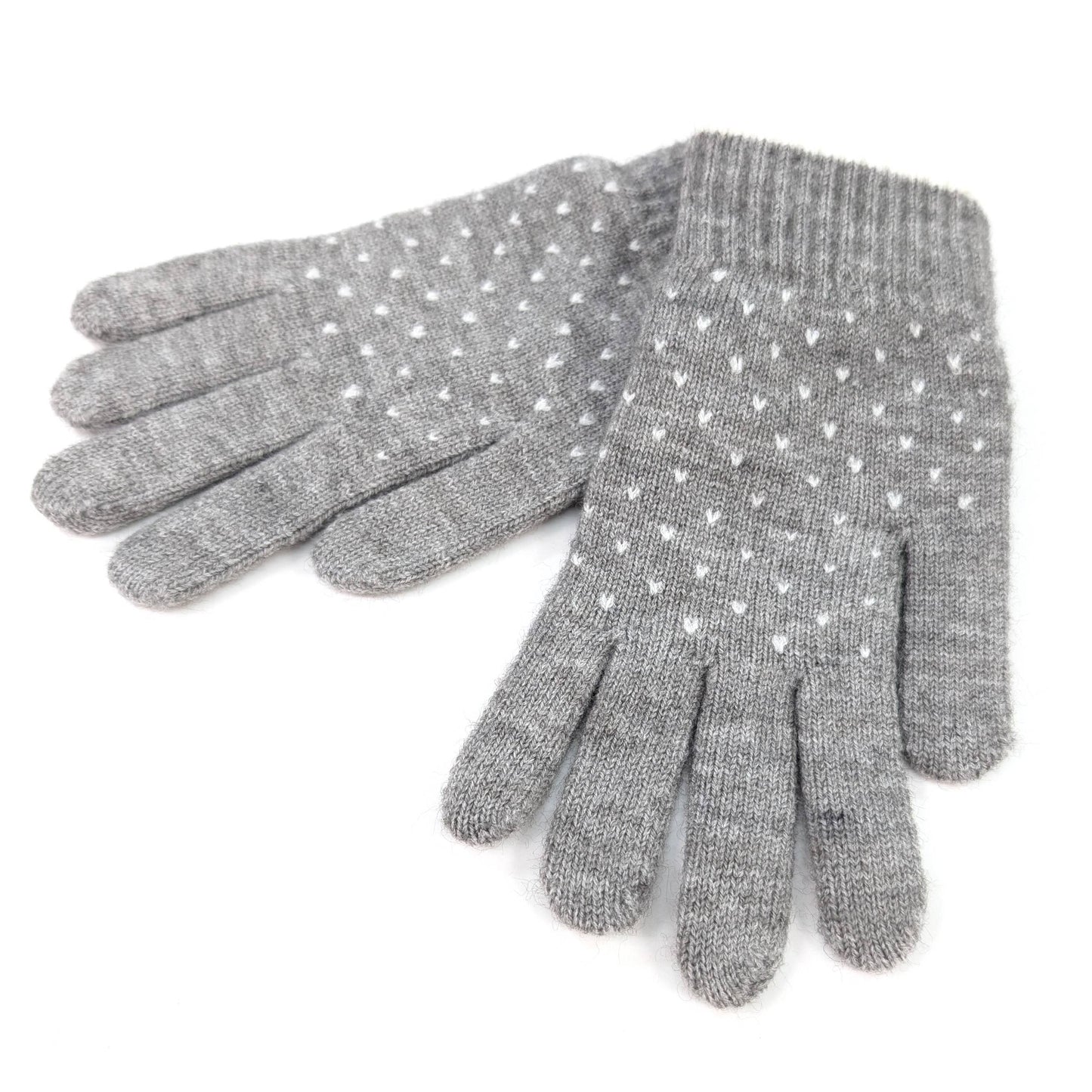 Gloves with Tiny Hearts - Grey