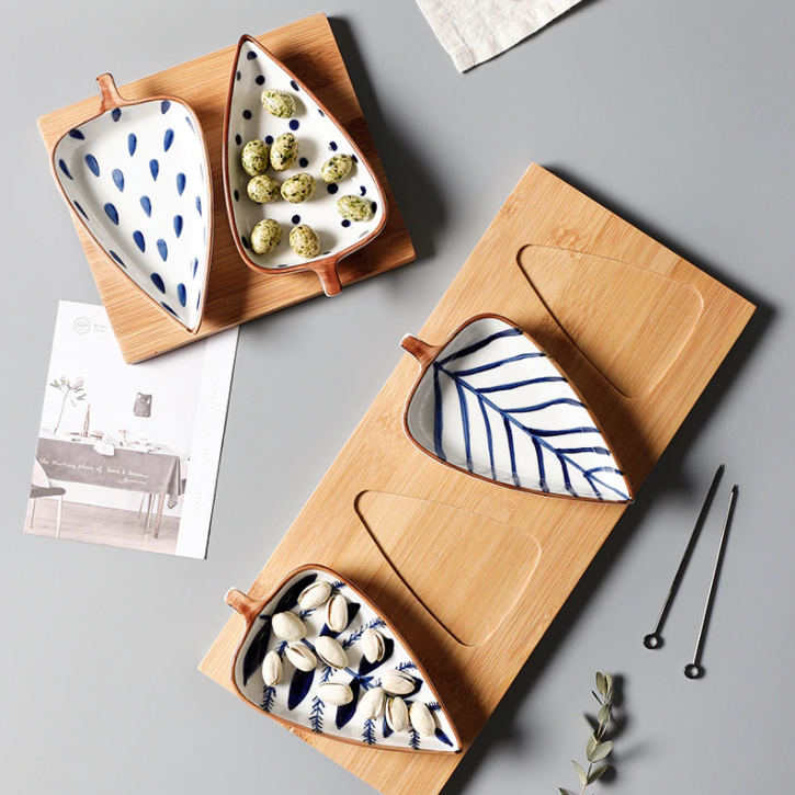 Leaf Ceramic Dipping Bowl Set - Perfect for Sauces & Condiments