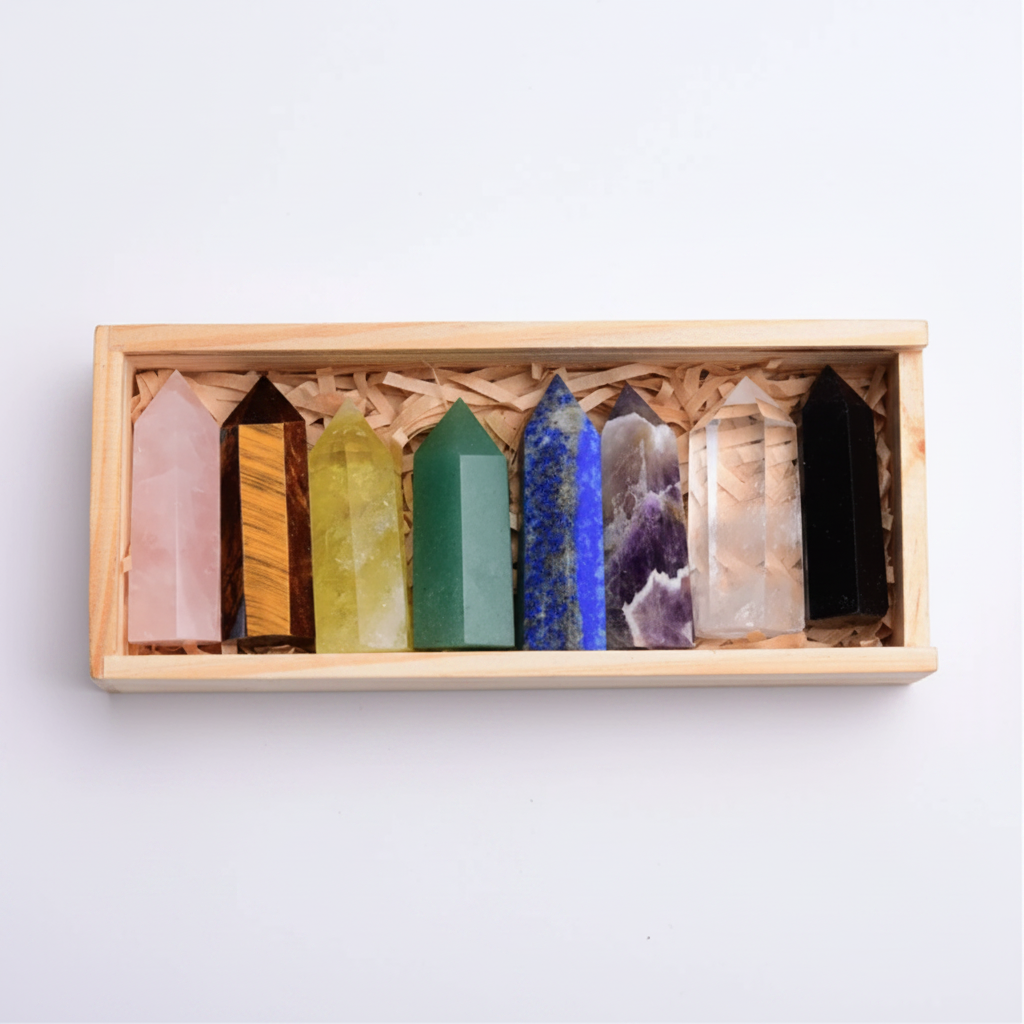 Crystal Wand Set | Eight Natural Stone Gift Box