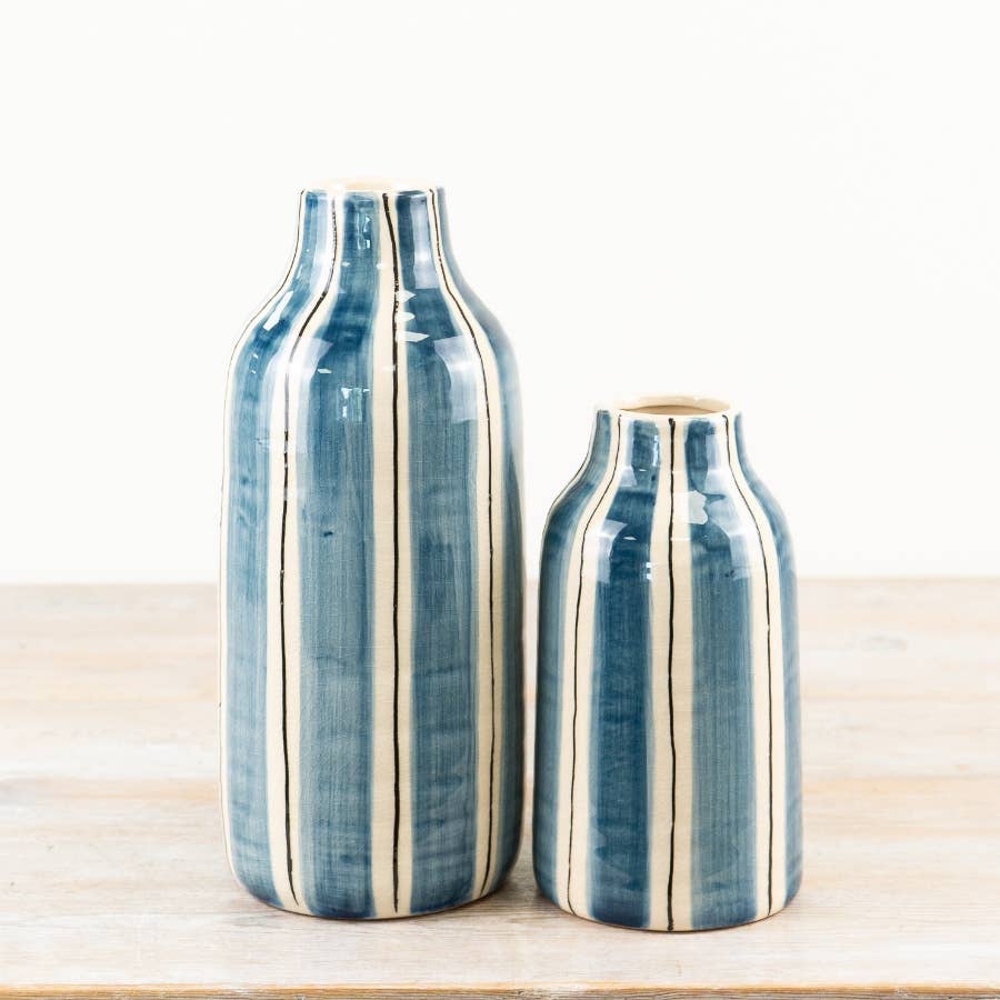 Coastal Blue Striped Vase, 20.5cm