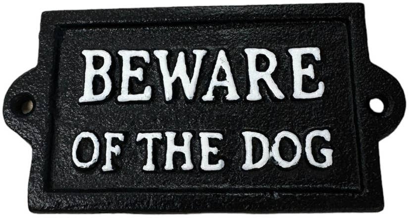 Beware Of The Dog Sign, 12.7cm in Cast iron, Jet Black.