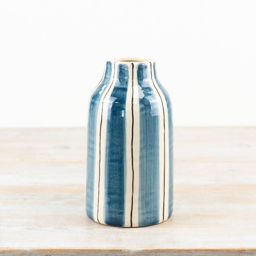 Coastal Blue Striped Vase, 20.5cm