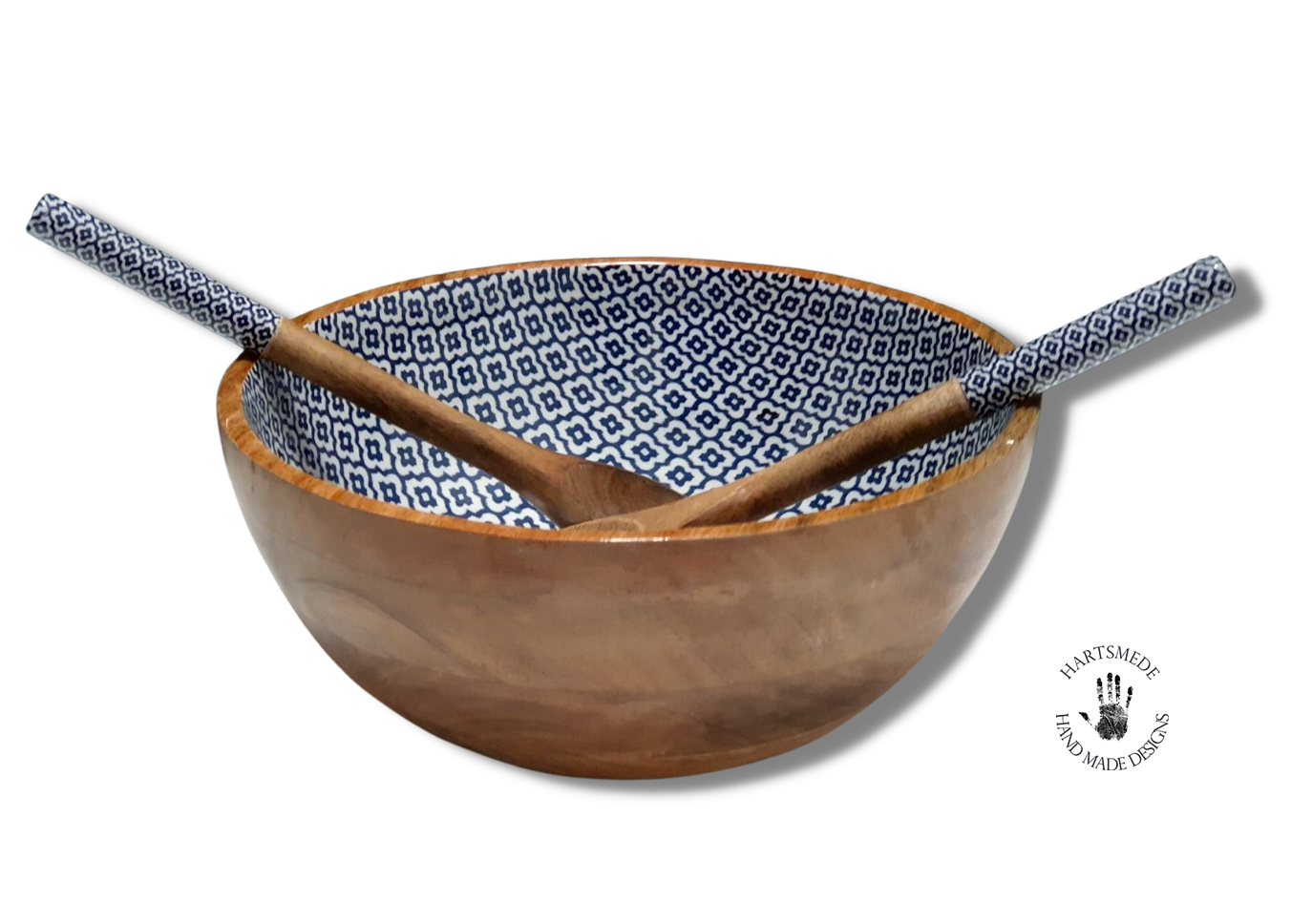 Handmade Serving Bowl with Spoons Stunning Prints Salad Bowl