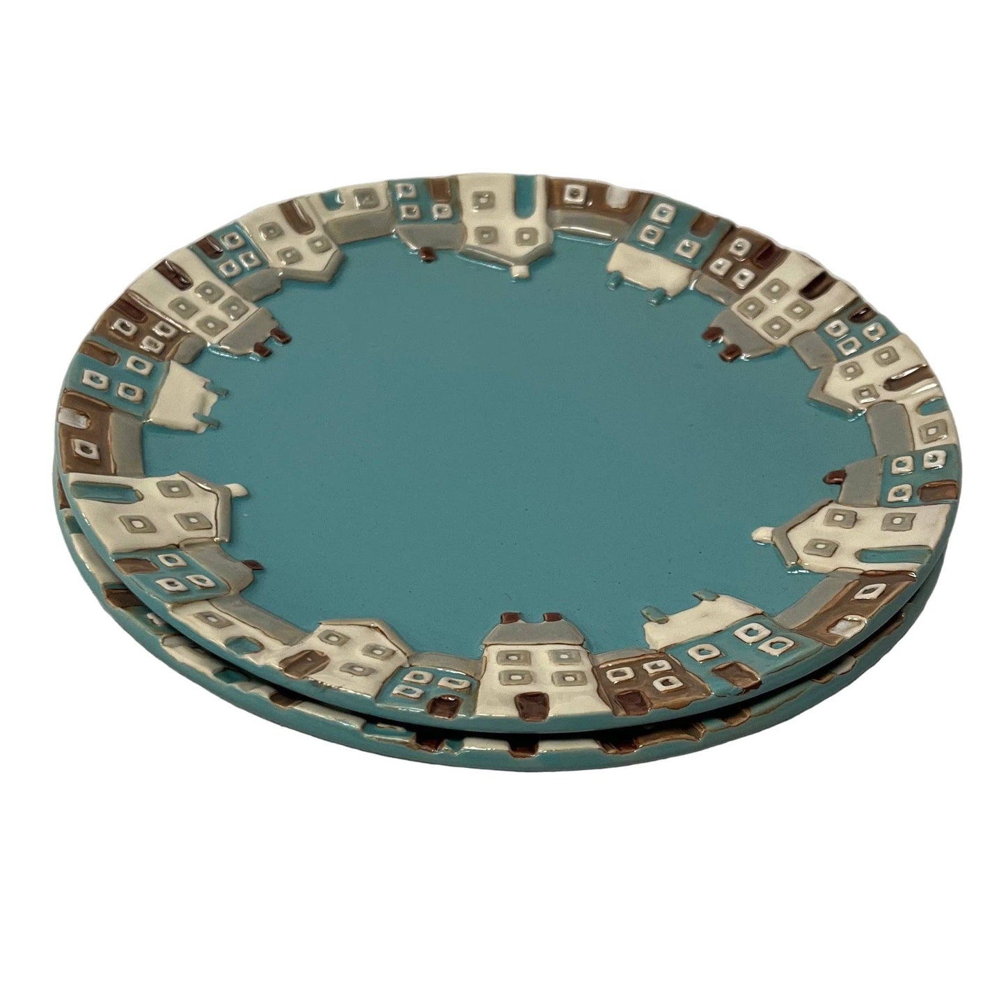 Home Comforts Ceramic Side Plates | Teal Village Design | Set of 2 | D8.5"