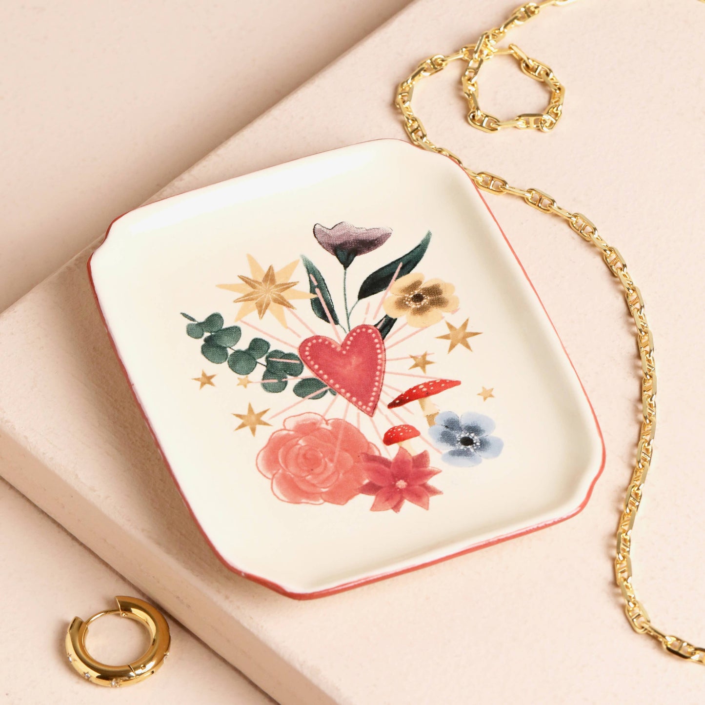 Floral Heart Trinket Dish 10cm | Toadstool & Stars Ceramic Jewellery Tray