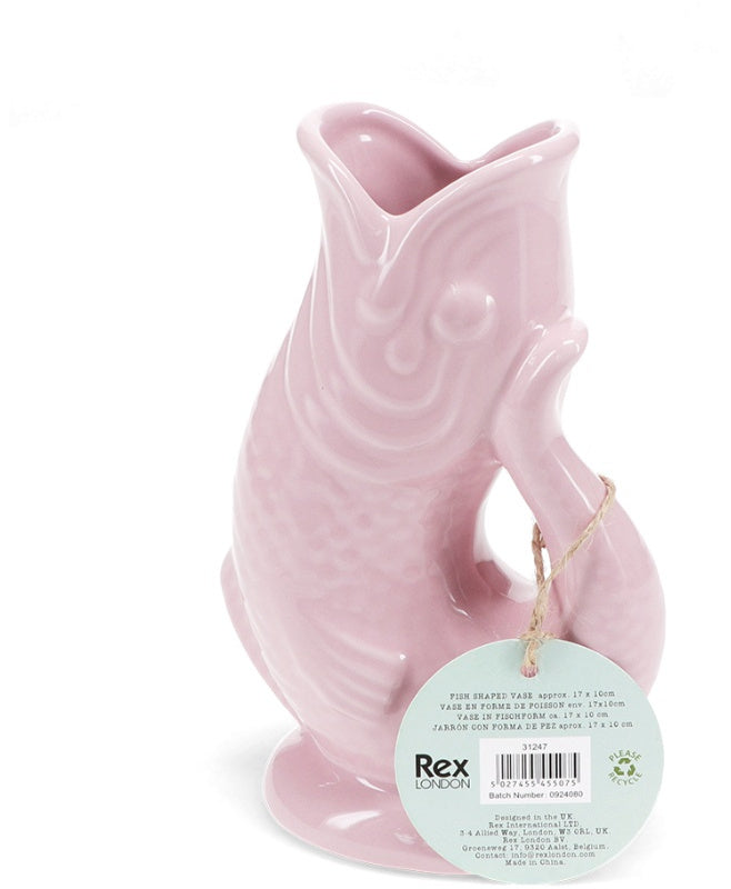Ceramic Fish Vase - Pink 17cm