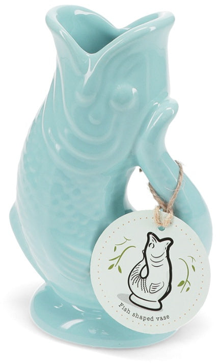 Ceramic Fish Vase - Aqua Blue 17cm